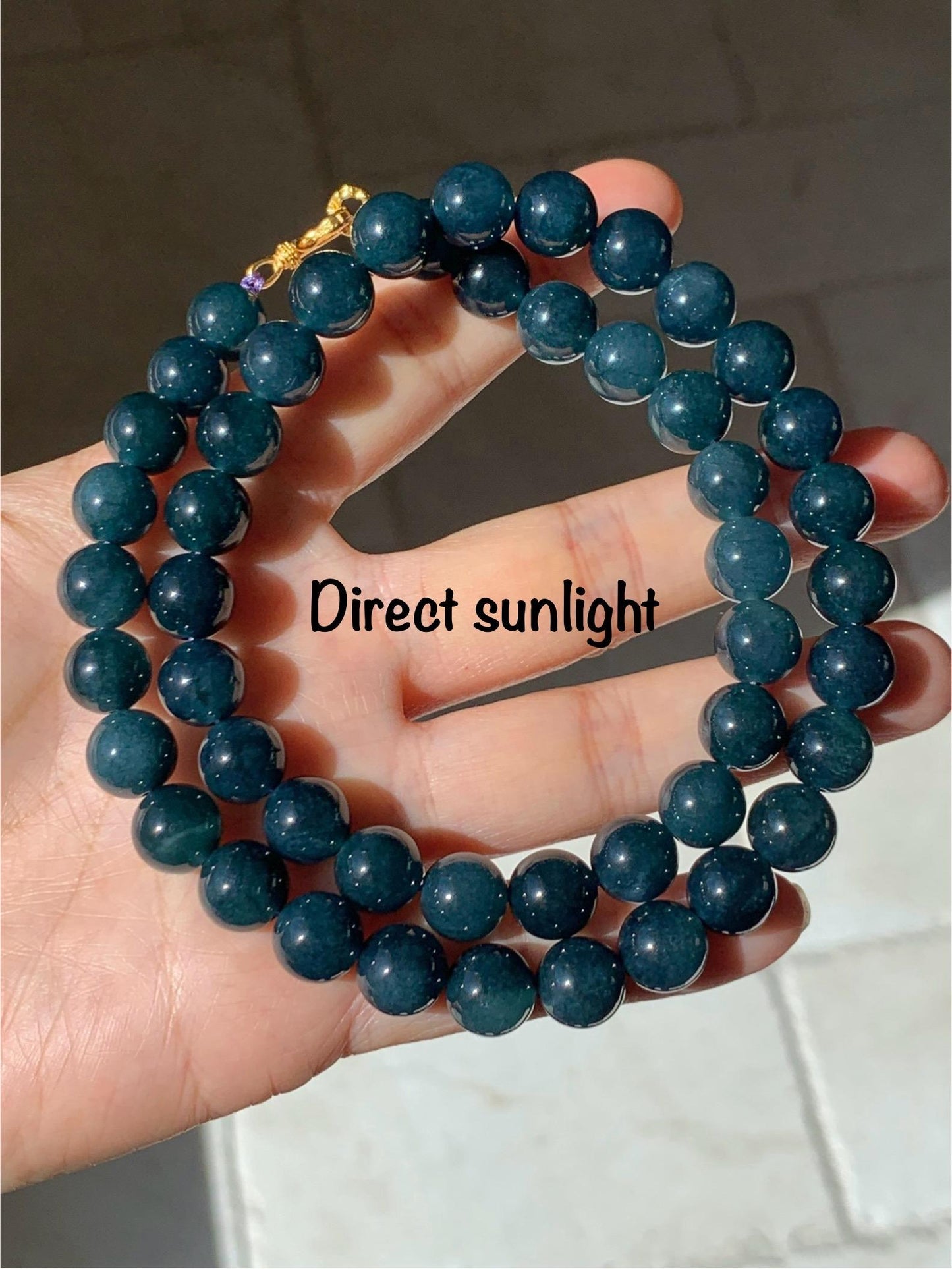 Natural Grade A Guatemalan Icy Translucent Dark Aegean Blue Jade Jadeite Beaded Necklace 19” 79g Sterling Silver 天然冰危深牛仔蓝翡翠大卡圆珠项链 NZL563