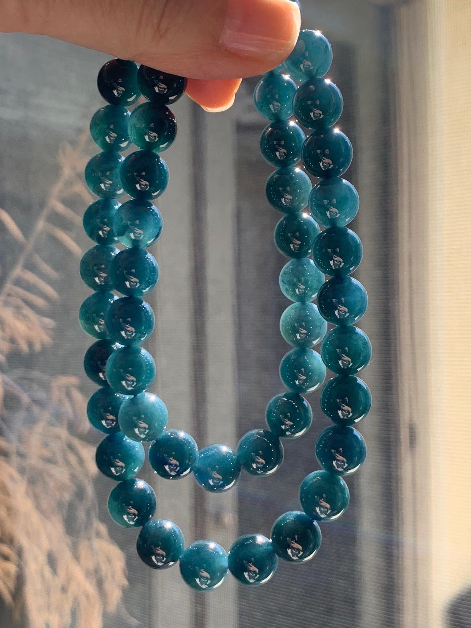 Natural Grade A Guatemalan Icy Translucent Dark Aegean Blue Jade Jadeite Beaded Necklace 19” 79g Sterling Silver 天然冰危深牛仔蓝翡翠大卡圆珠项链 NZL563
