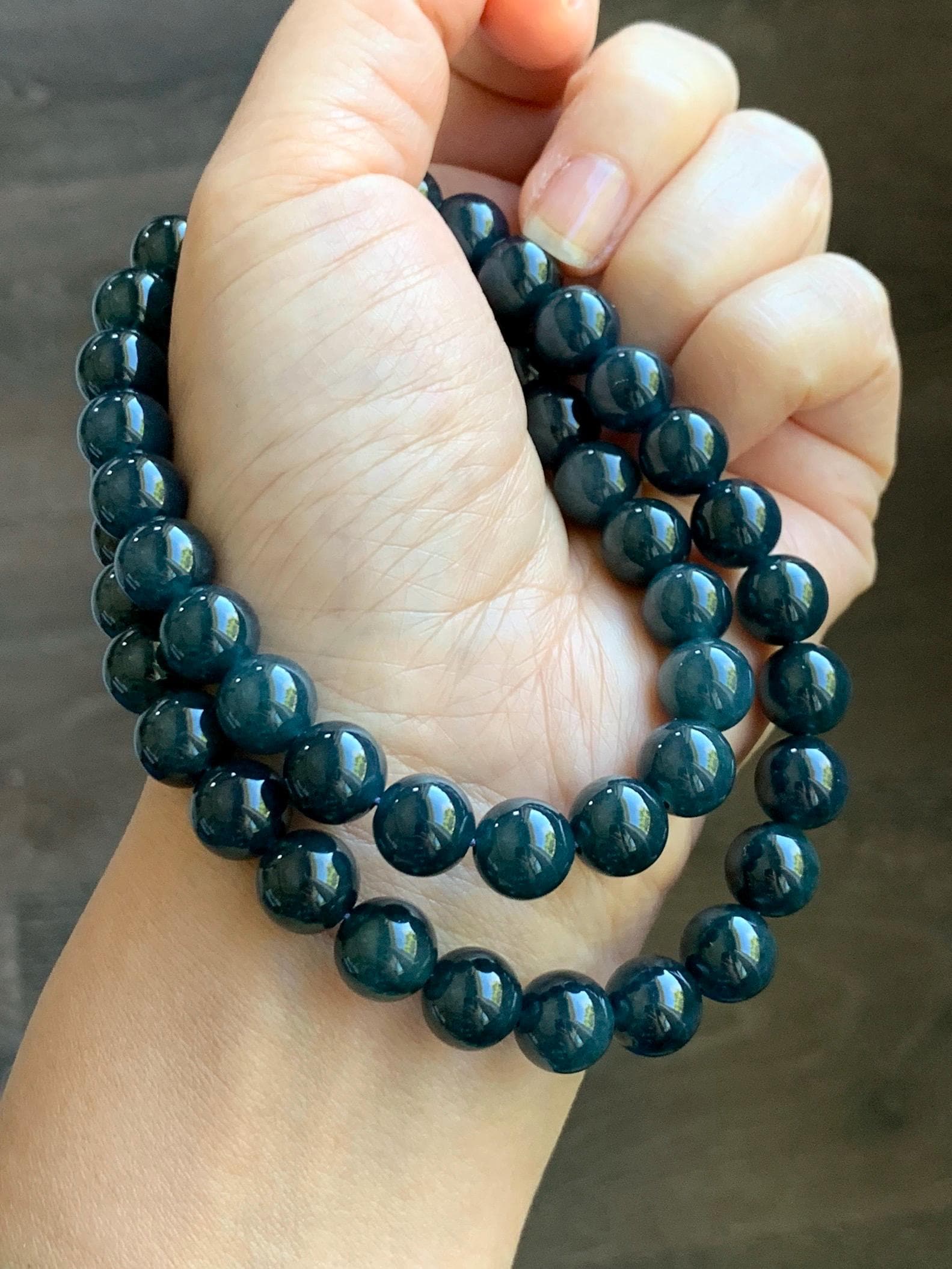 Natural Grade A Guatemalan Icy Translucent Dark Aegean Blue Jade Jadeite Beaded Necklace 19” 79g Sterling Silver 天然冰危深牛仔蓝翡翠大卡圆珠项链 NZL563
