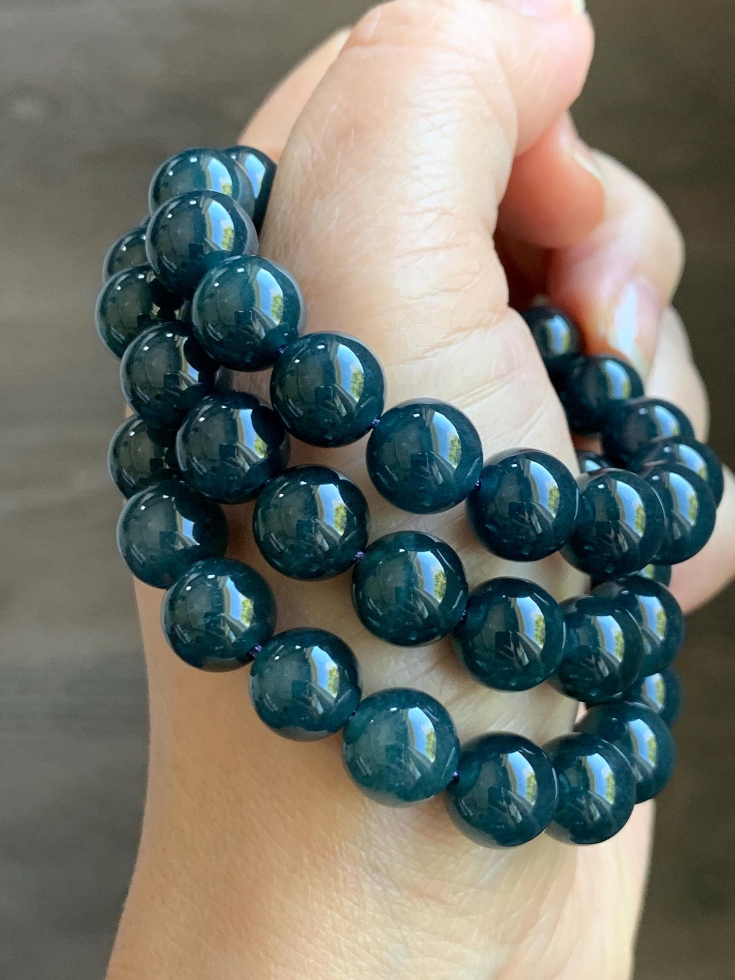 Natural Grade A Guatemalan Icy Translucent Dark Aegean Blue Jade Jadeite Beaded Necklace 19” 79g Sterling Silver 天然冰危深牛仔蓝翡翠大卡圆珠项链 NZL563