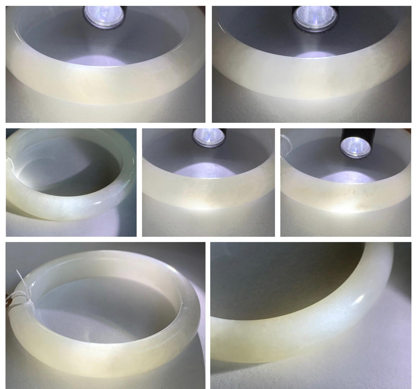 Certified Natural Nephrite Jade Translucent White Bangle Bracelet 57.9mm 7.15” 73g 天然和田玉奶白手镯 067