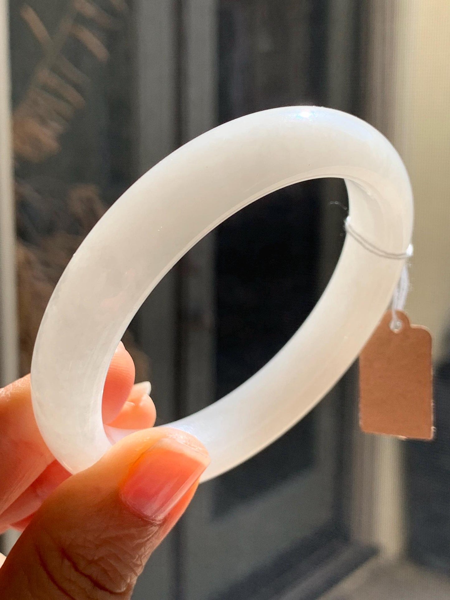 Certified Natural Nephrite Jade Translucent White Bangle Bracelet 57.9mm 7.15” 73g 天然和田玉奶白手镯 067