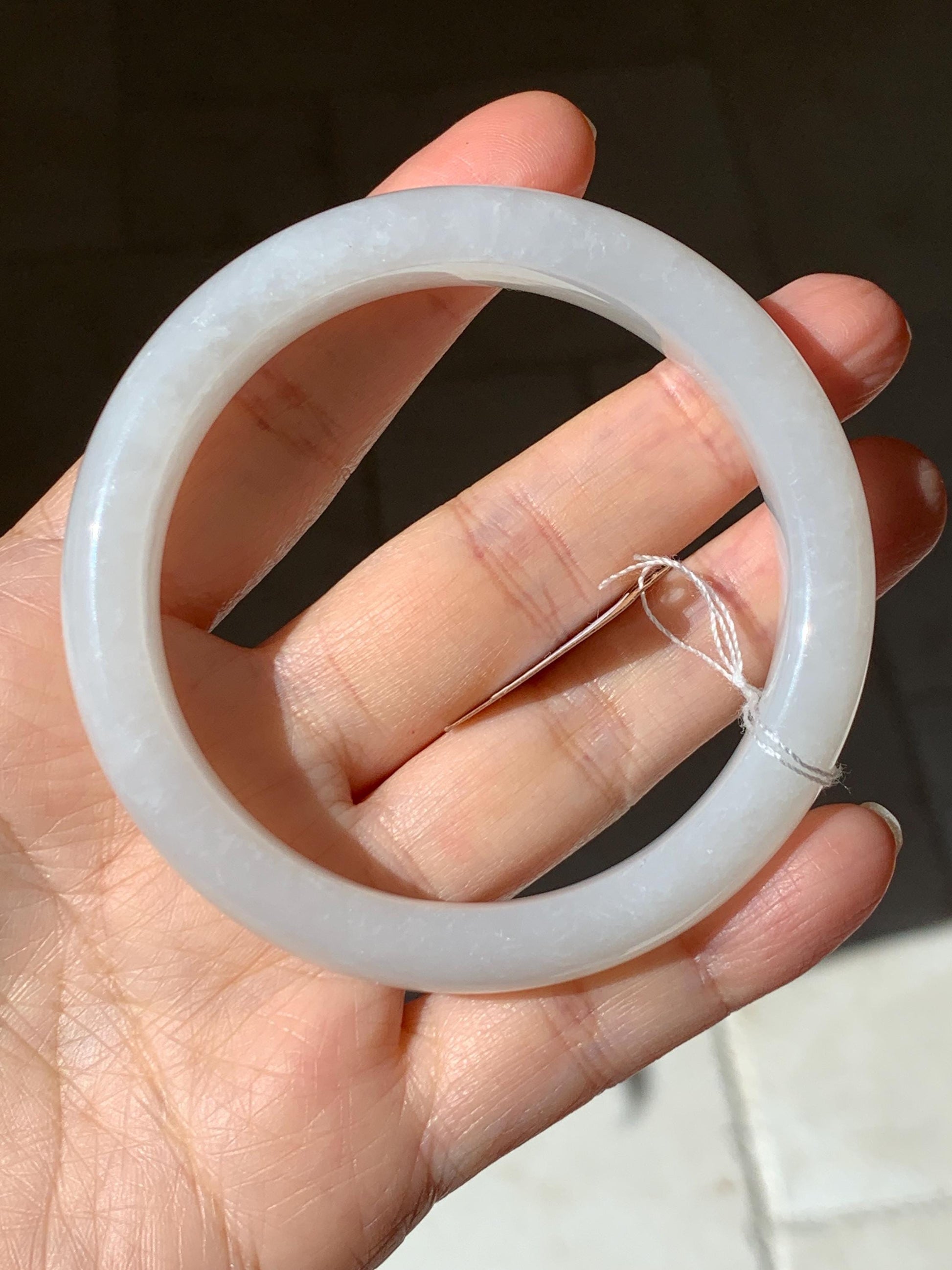 Certified Natural Nephrite Jade Translucent White Bangle Bracelet 57.9mm 7.15” 73g 天然和田玉奶白手镯 067