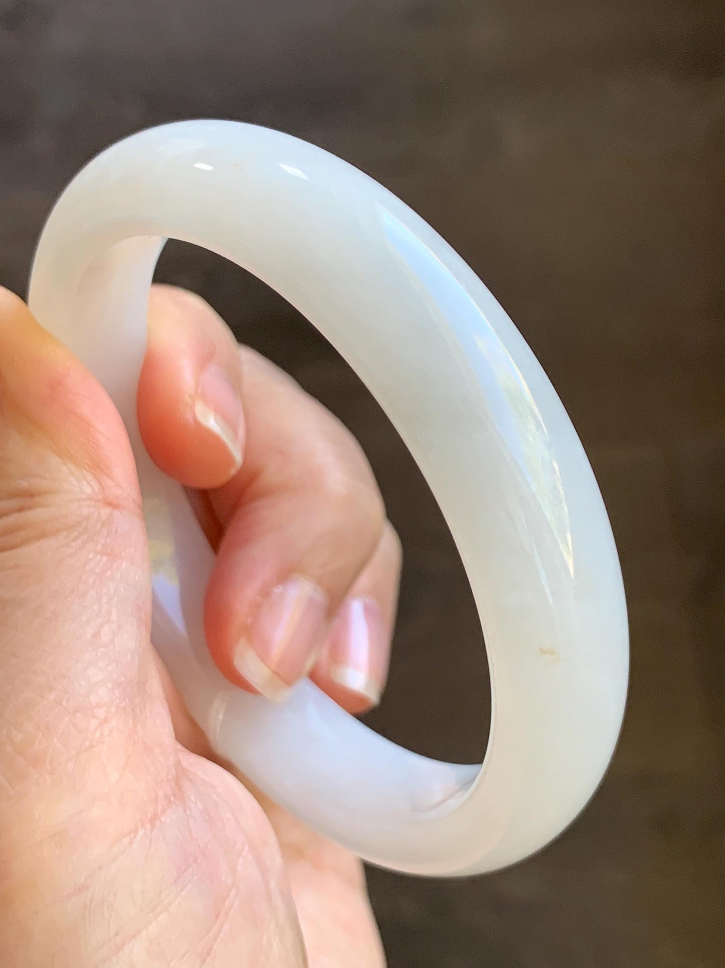 Certified Natural Nephrite Jade Translucent White Bangle Bracelet 57.9mm 7.15” 73g 天然和田玉奶白手镯 067