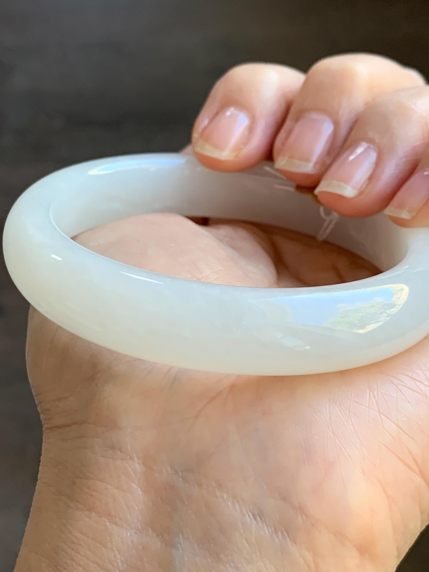 Certified Natural Nephrite Jade Translucent White Bangle Bracelet 57.9mm 7.15” 73g 天然和田玉奶白手镯 067