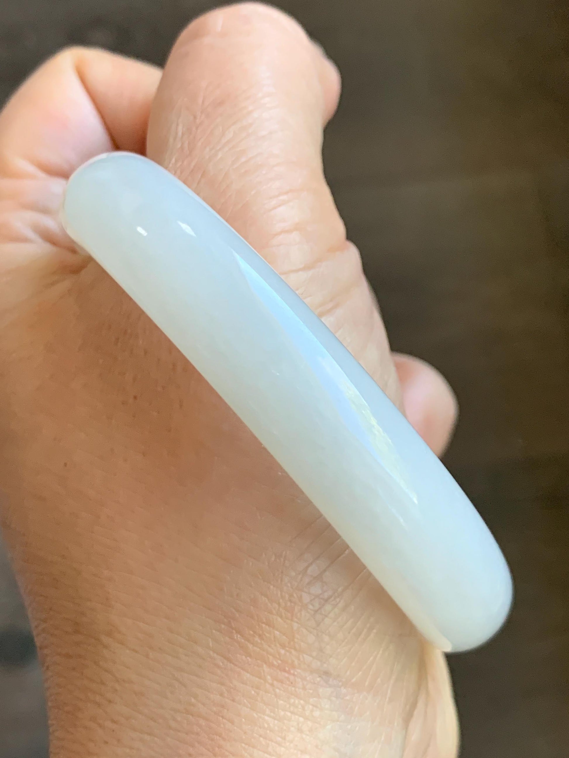 Certified Natural Nephrite Jade Translucent White Bangle Bracelet 57.9mm 7.15” 73g 天然和田玉奶白手镯 067