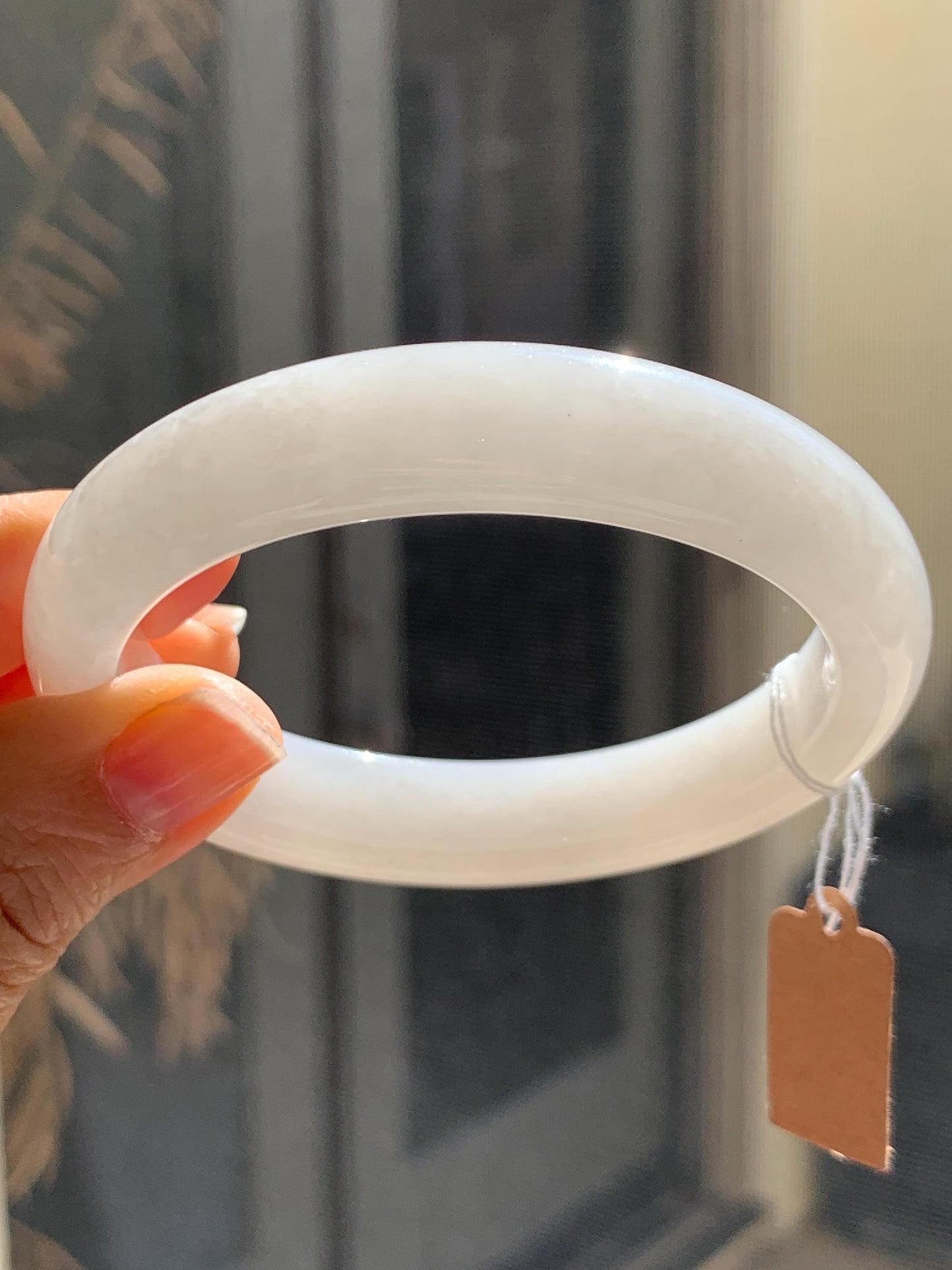Certified Natural Nephrite Jade Translucent White Bangle Bracelet 57.9mm 7.15” 73g 天然和田玉奶白手镯 067
