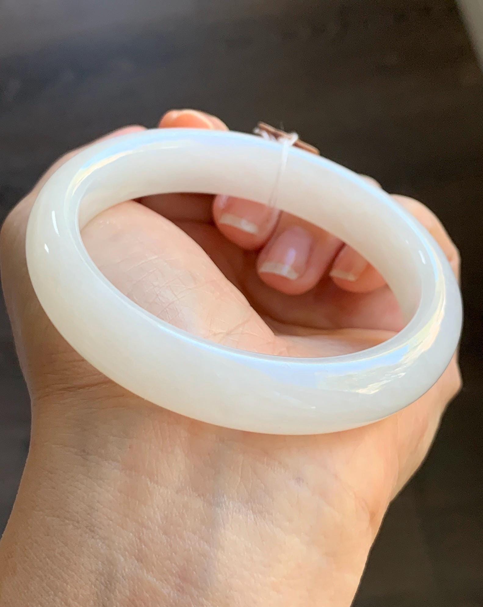 Certified Natural Nephrite Jade Translucent White Bangle Bracelet 57.9mm 7.15” 73g 天然和田玉奶白手镯 067