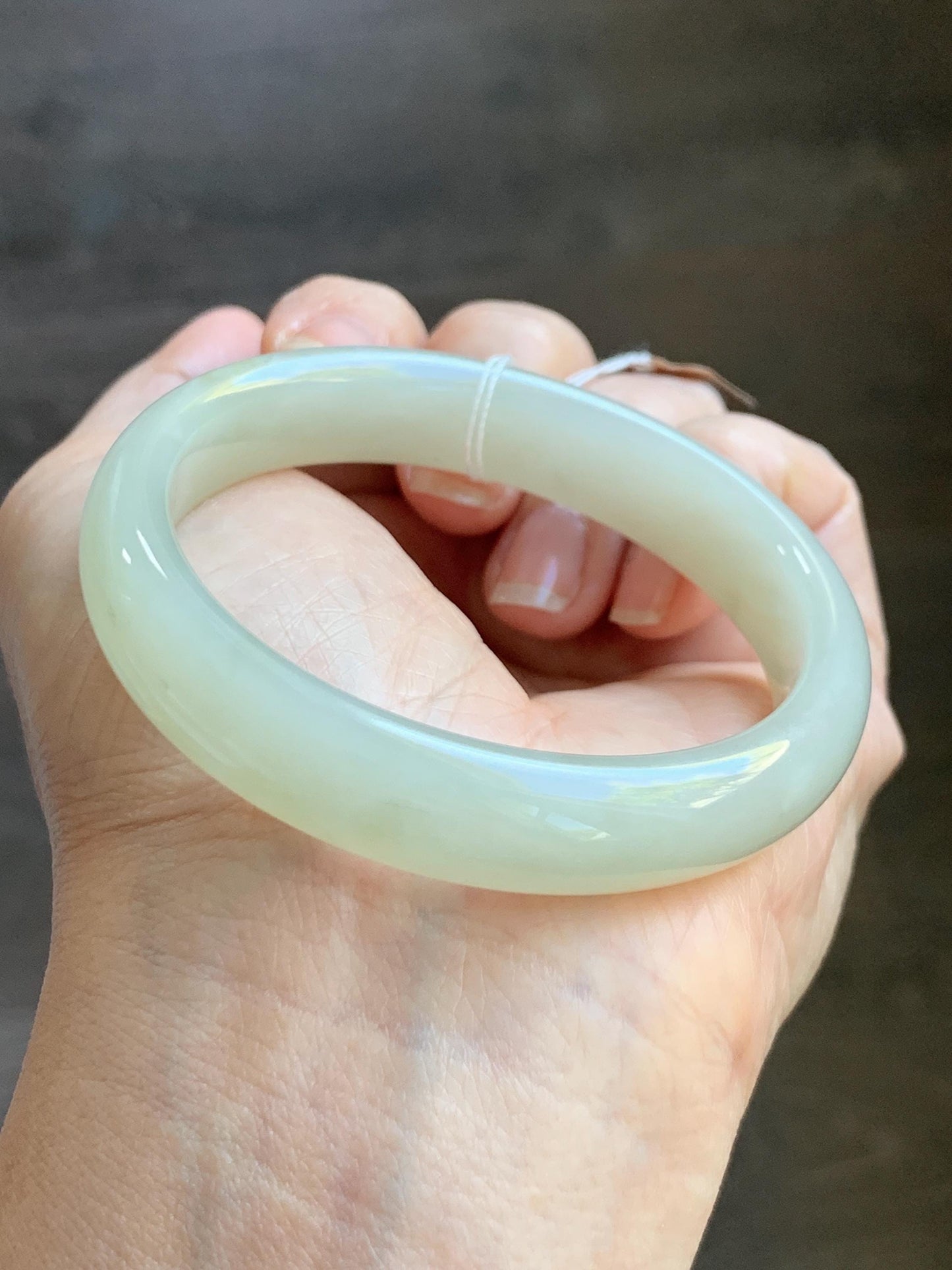 Certified Natural Nephrite Jade Translucent Dusty Dark Beige Bangle Bracelet 53.3mm 6.6” 58g 天然和田玉暗冰糖色手镯 065