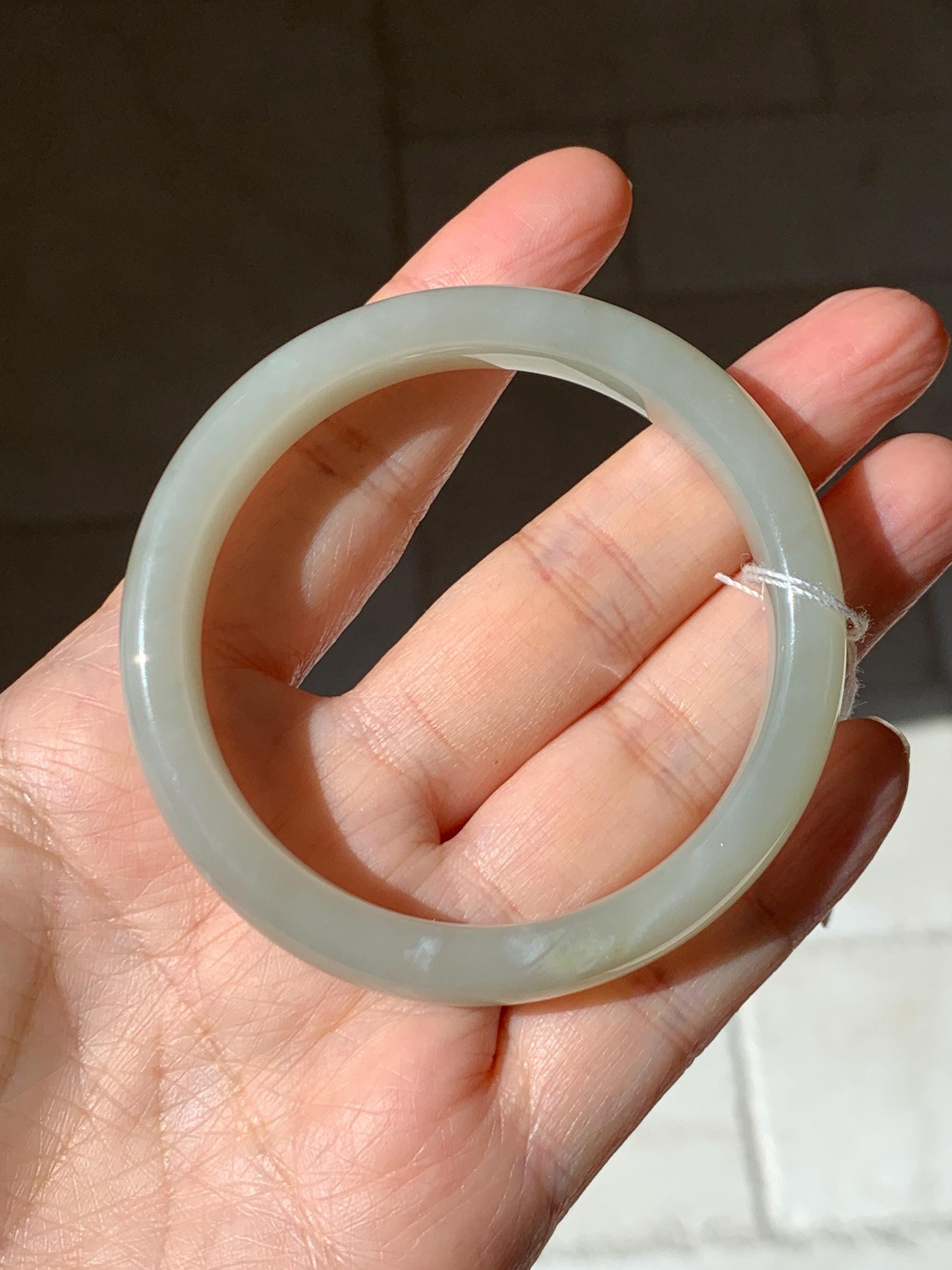 Certified Natural Nephrite Jade Translucent Dusty Dark Beige Bangle Bracelet 53.3mm 6.6” 58g 天然和田玉暗冰糖色手镯 065