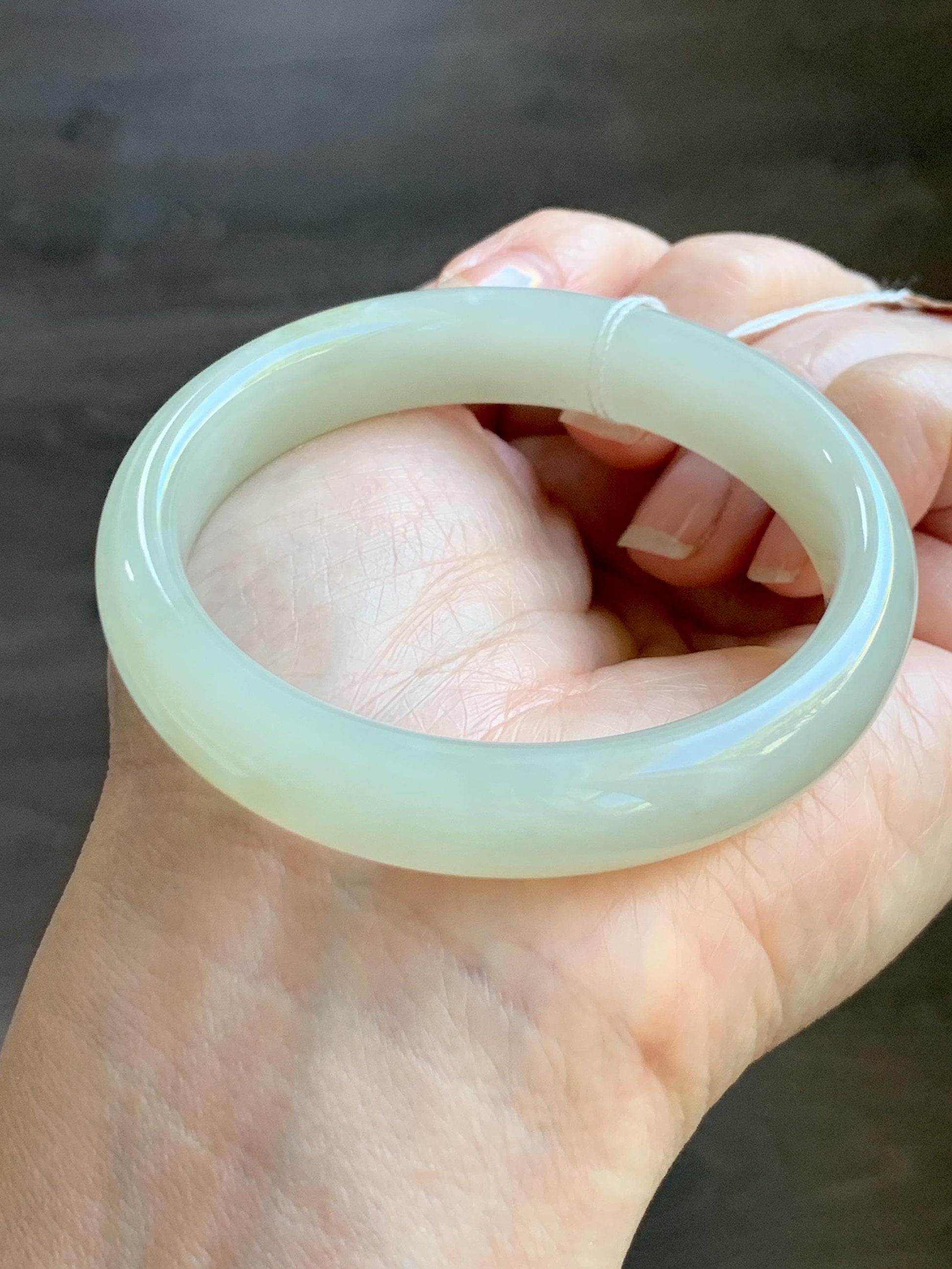 Certified Natural Nephrite Jade Translucent Dusty Dark Beige Bangle Bracelet 53.3mm 6.6” 58g 天然和田玉暗冰糖色手镯 065