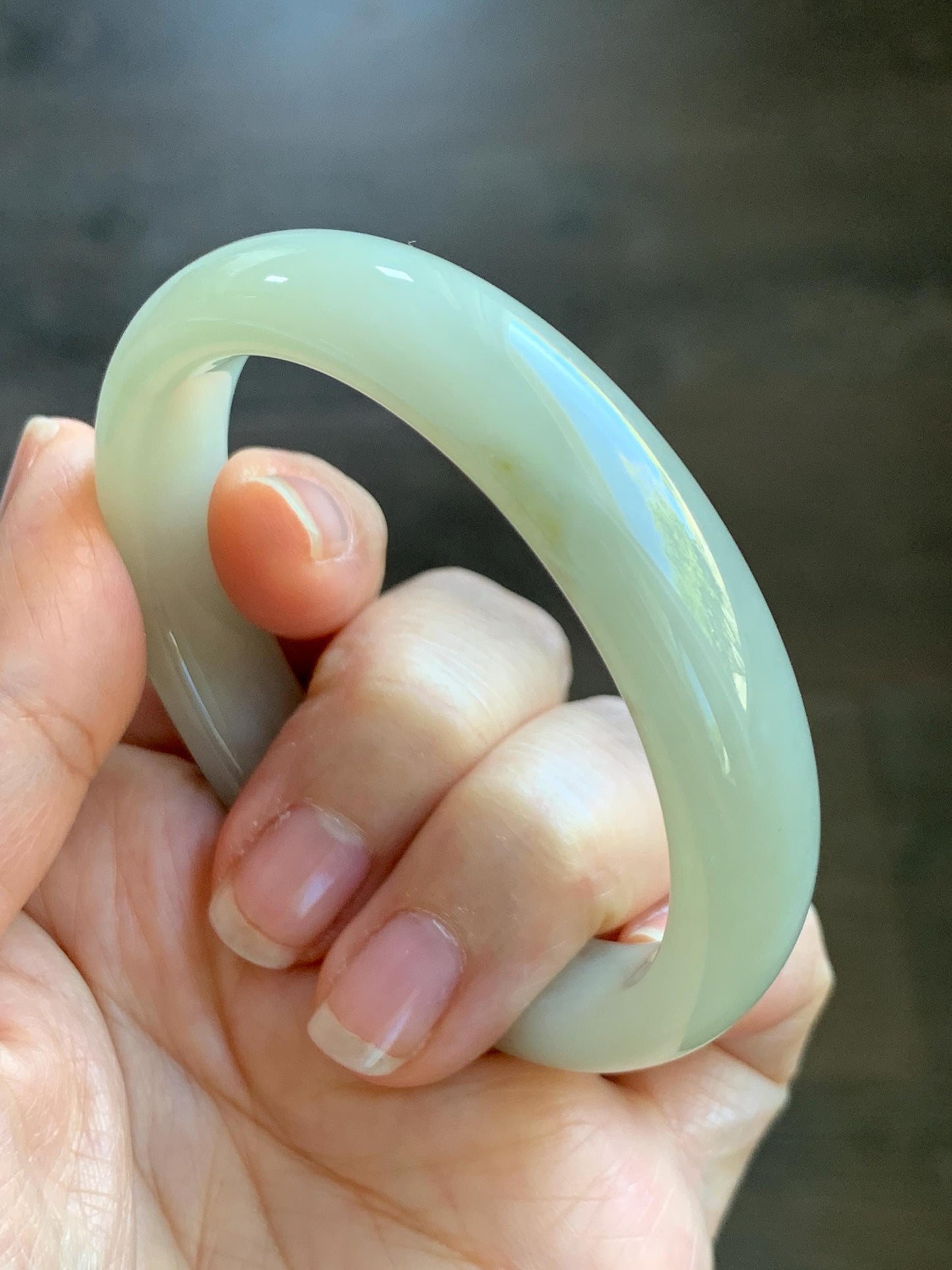 Certified Natural Nephrite Jade Translucent Dusty Dark Beige Bangle Bracelet 53.3mm 6.6” 58g 天然和田玉暗冰糖色手镯 065