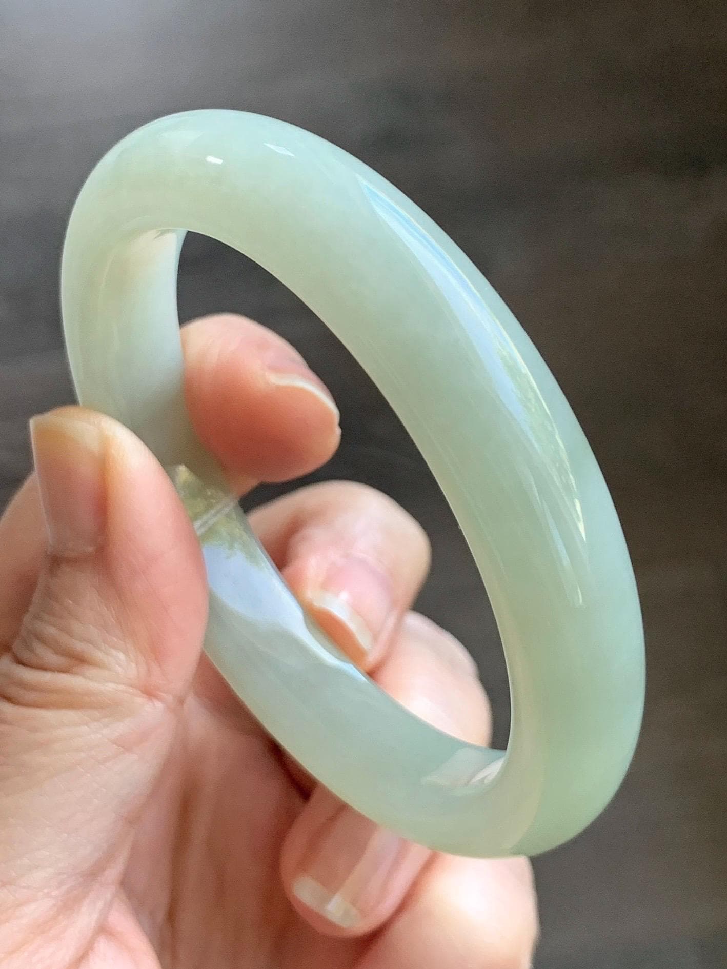 Certified Natural Nephrite Jade Translucent Dusty Dark Beige Bangle Bracelet 55.95mm 6.9” 67g 天然和田玉暗冰糖色手镯 064