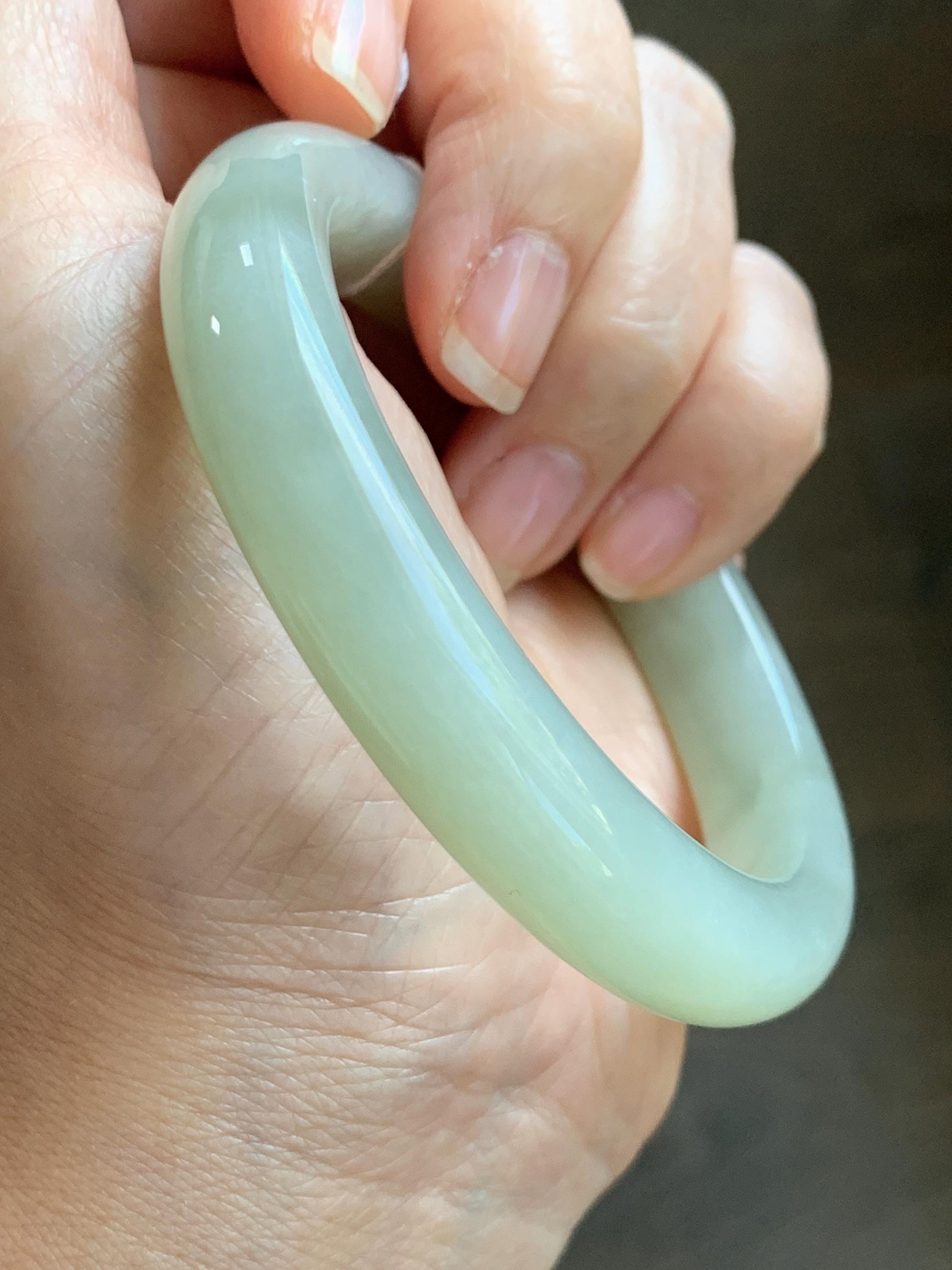 Certified Natural Nephrite Jade Translucent Dusty Dark Beige Bangle Bracelet 55.95mm 6.9” 67g 天然和田玉暗冰糖色手镯 064