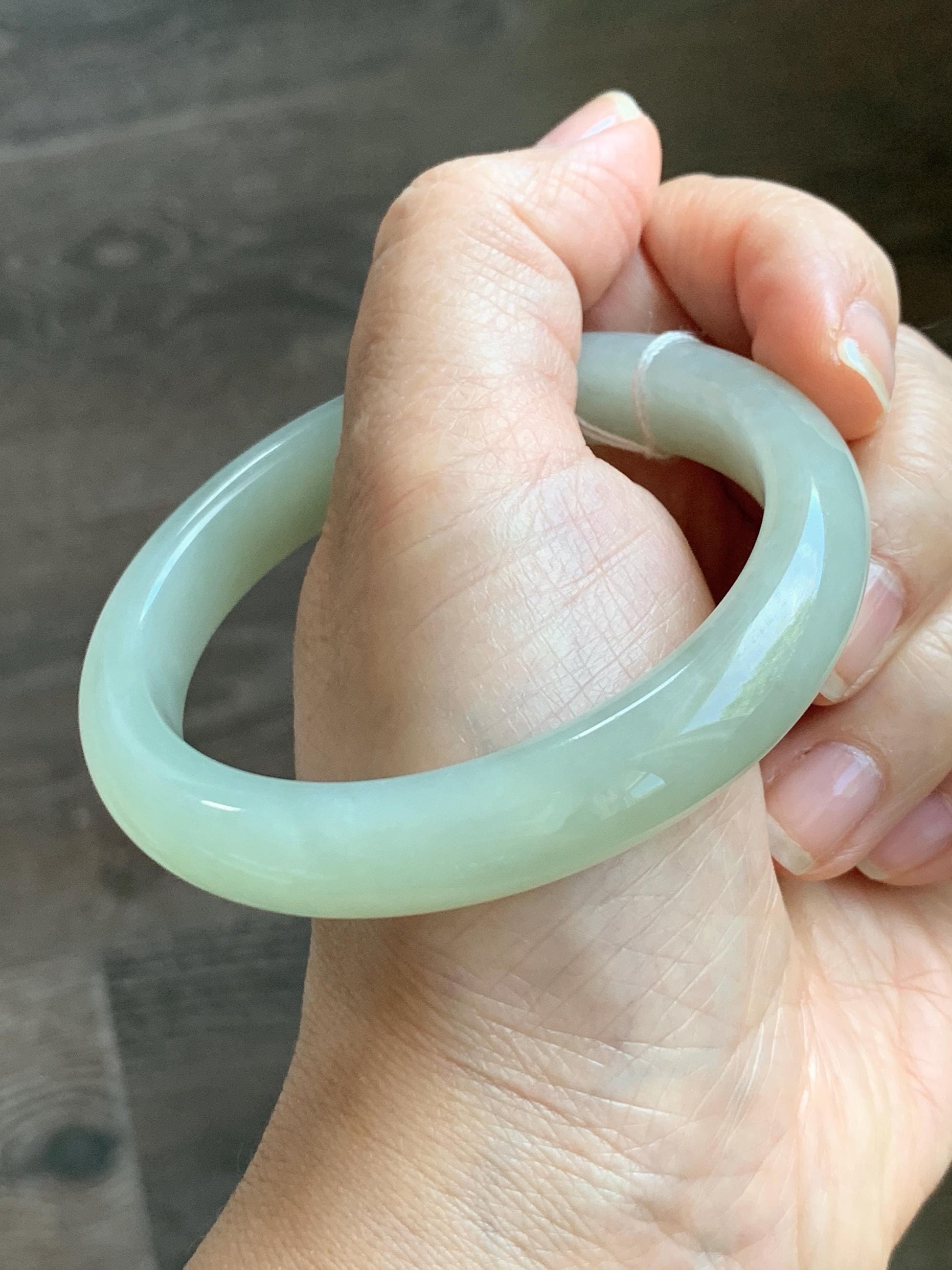 Certified Natural Nephrite Jade Translucent Dusty Dark Beige Bangle Bracelet 55.95mm 6.9” 67g 天然和田玉暗冰糖色手镯 064