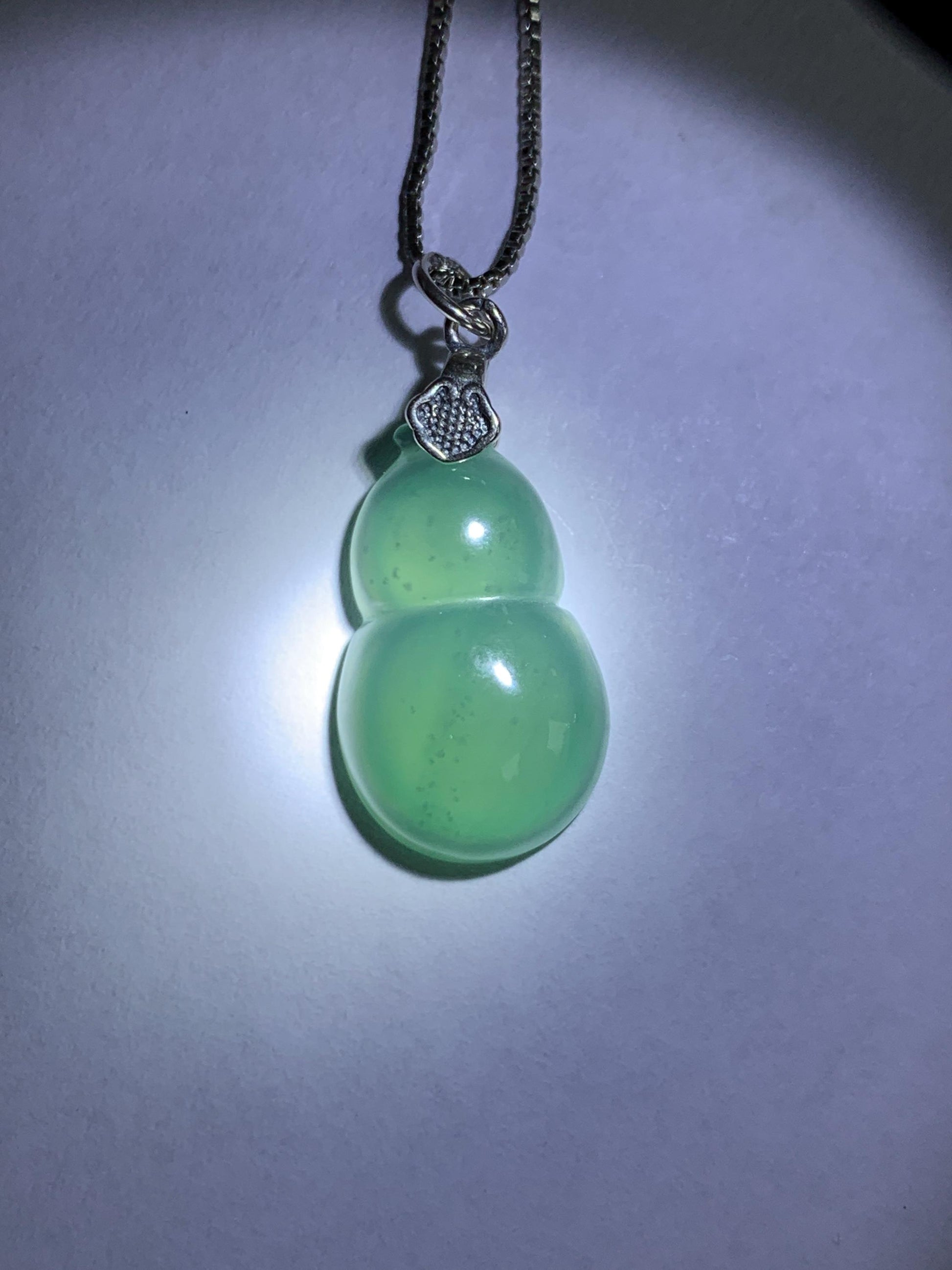 Natural Grade A Guatemalan Icy Translucent Teal Green Jade Jadeite Gourd Hulu Pendant Sterling Silver 3g 天然冰危蓝绿翡翠葫芦吊坠 WHG110A