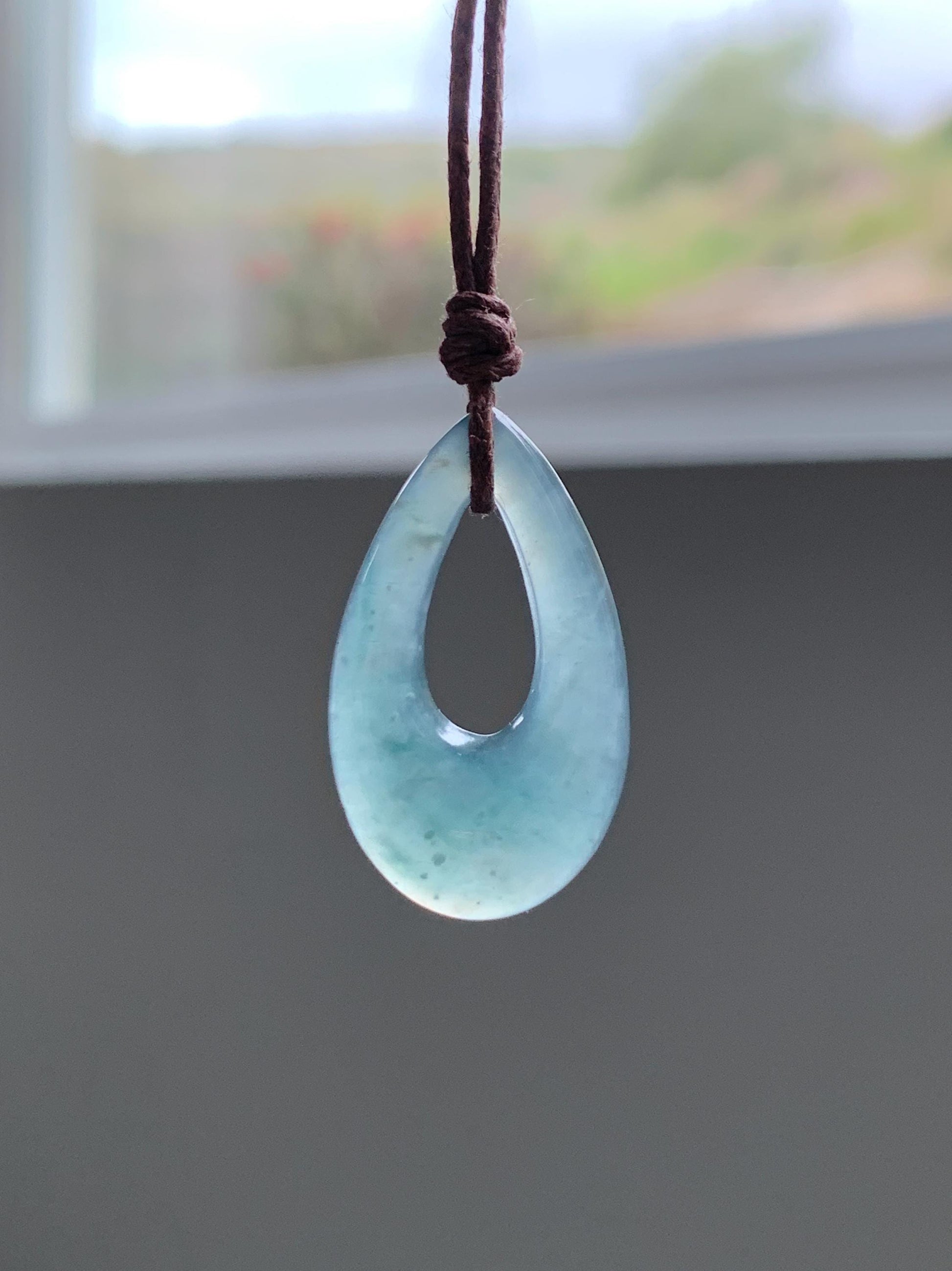 Natural Grade A Guatemalan Icy Highly Translucent Teal Green Jade Jadeite Carved Teardrop Pendant Rope Bracelet 25” 天然冰危蓝绿起光翡翠小水滴项链 WSD33A