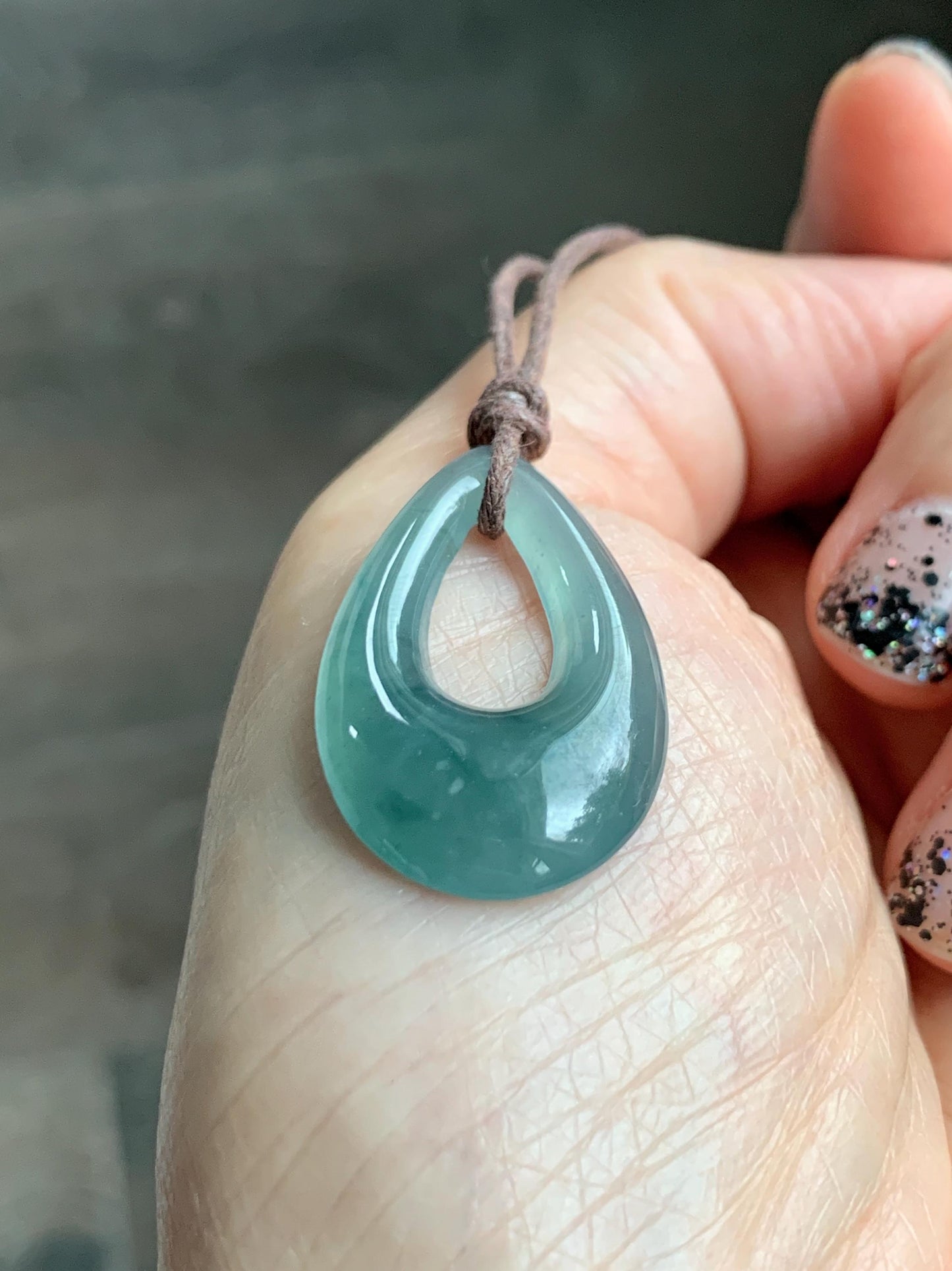 Natural Grade A Guatemalan Icy Highly Translucent Teal Green Jade Jadeite Carved Teardrop Pendant Rope Bracelet 25” 天然冰危蓝绿起光翡翠小水滴项链 WSD33A