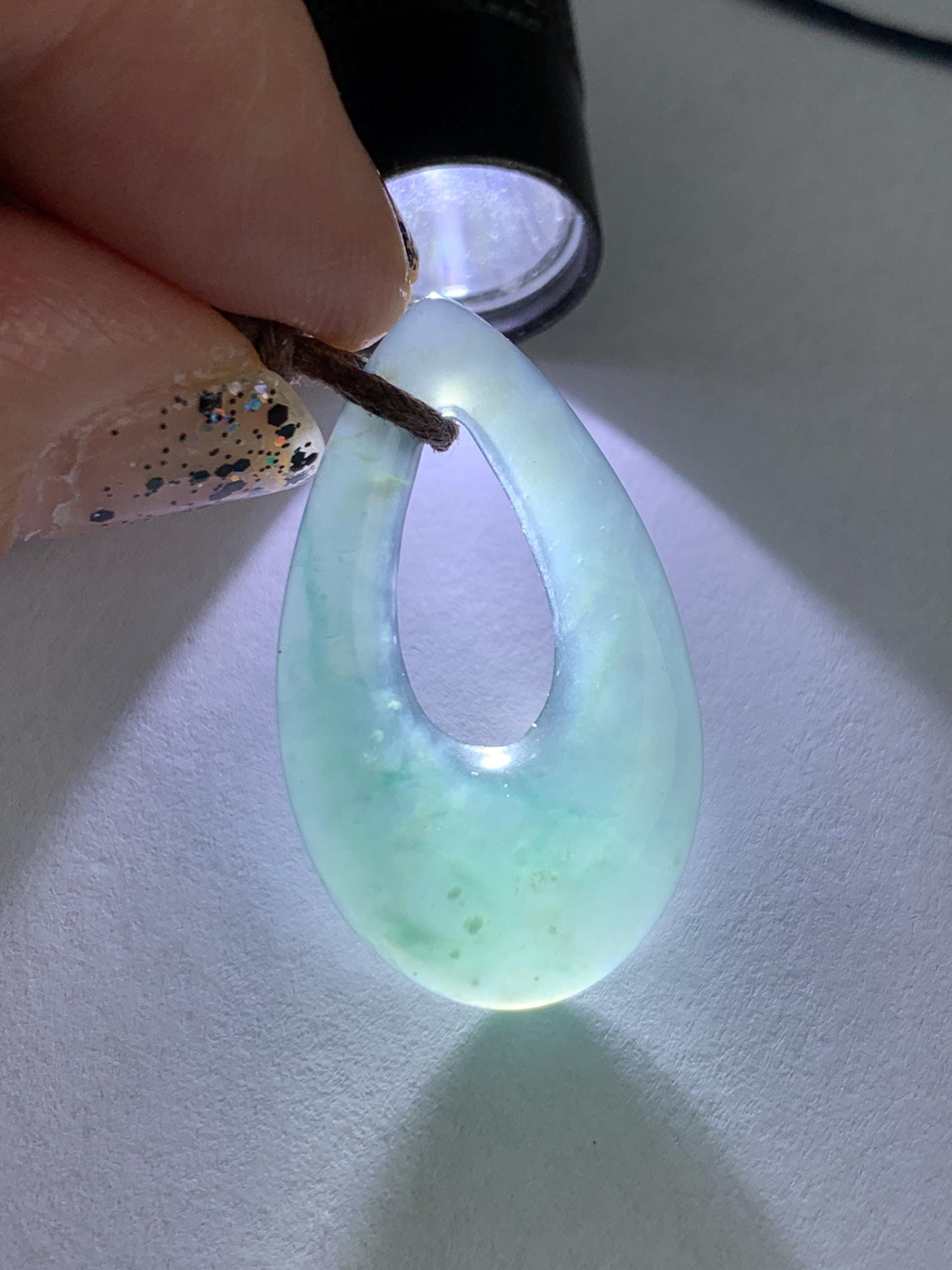 Natural Grade A Guatemalan Icy Highly Translucent Teal Green Jade Jadeite Carved Teardrop Pendant Rope Bracelet 25” 天然冰危蓝绿起光翡翠小水滴项链 WSD33A