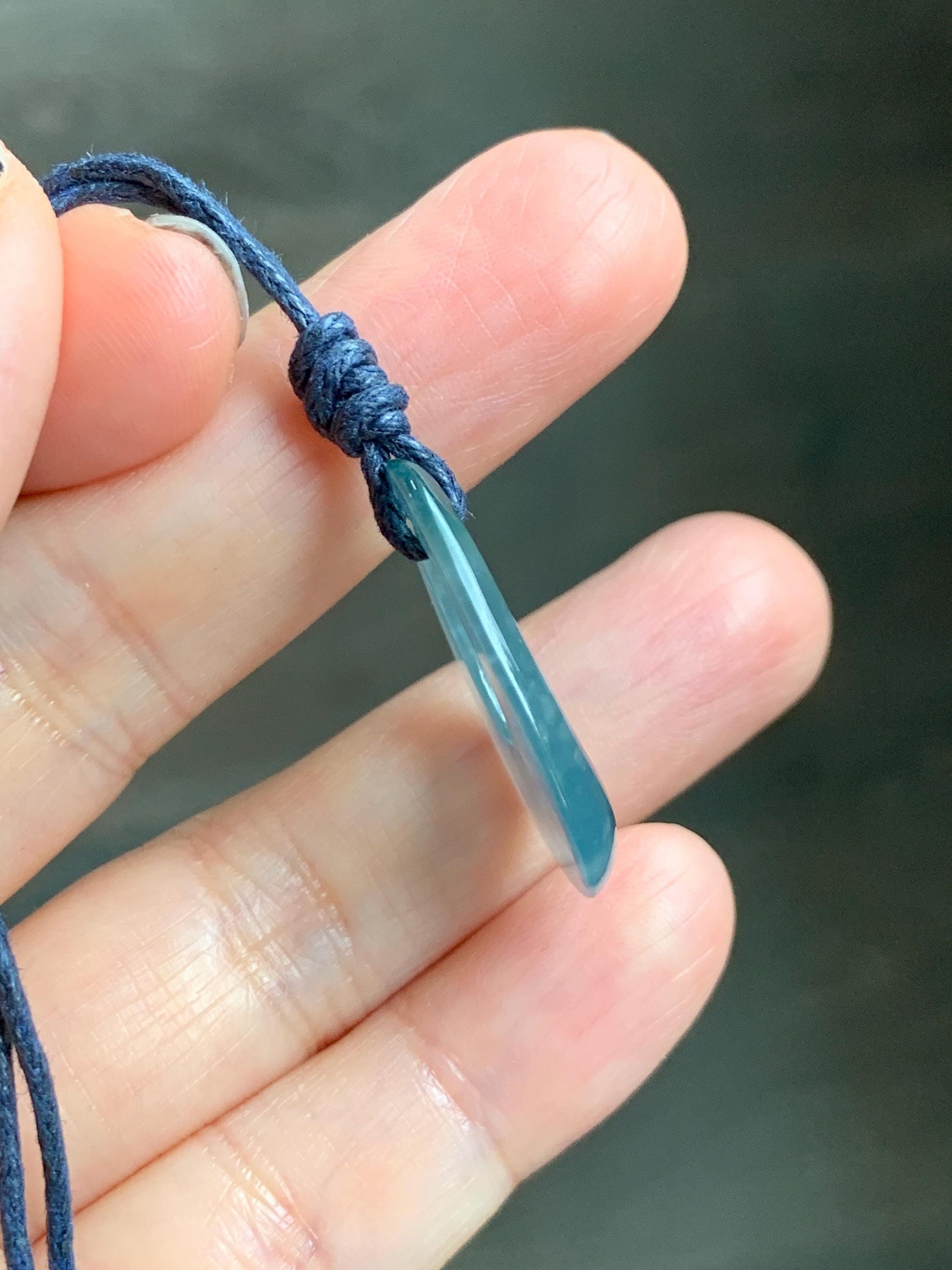 Natural Grade A Guatemalan Icy Highly Translucent Pastel Dusty Blue Jade Jadeite Teardrop Pendant Rope Bracelet 27” 天然冰危浅蓝翡翠小水滴项链WSD33B