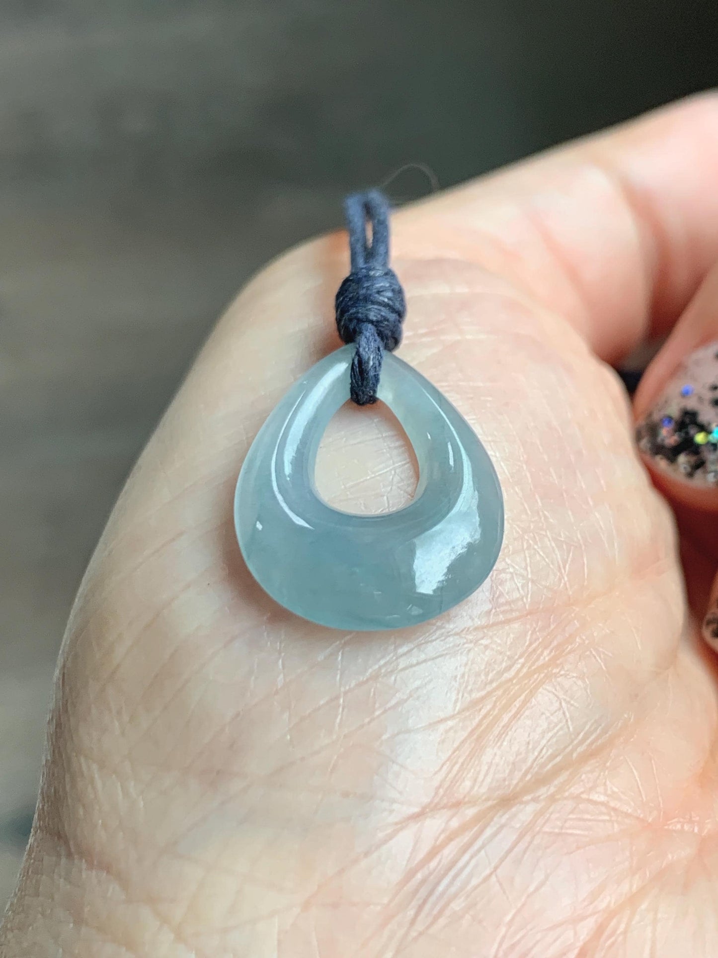 Natural Grade A Guatemalan Icy Highly Translucent Pastel Dusty Blue Jade Jadeite Teardrop Pendant Rope Bracelet 30” 天然冰危浅蓝翡翠小水滴项链WSD33C