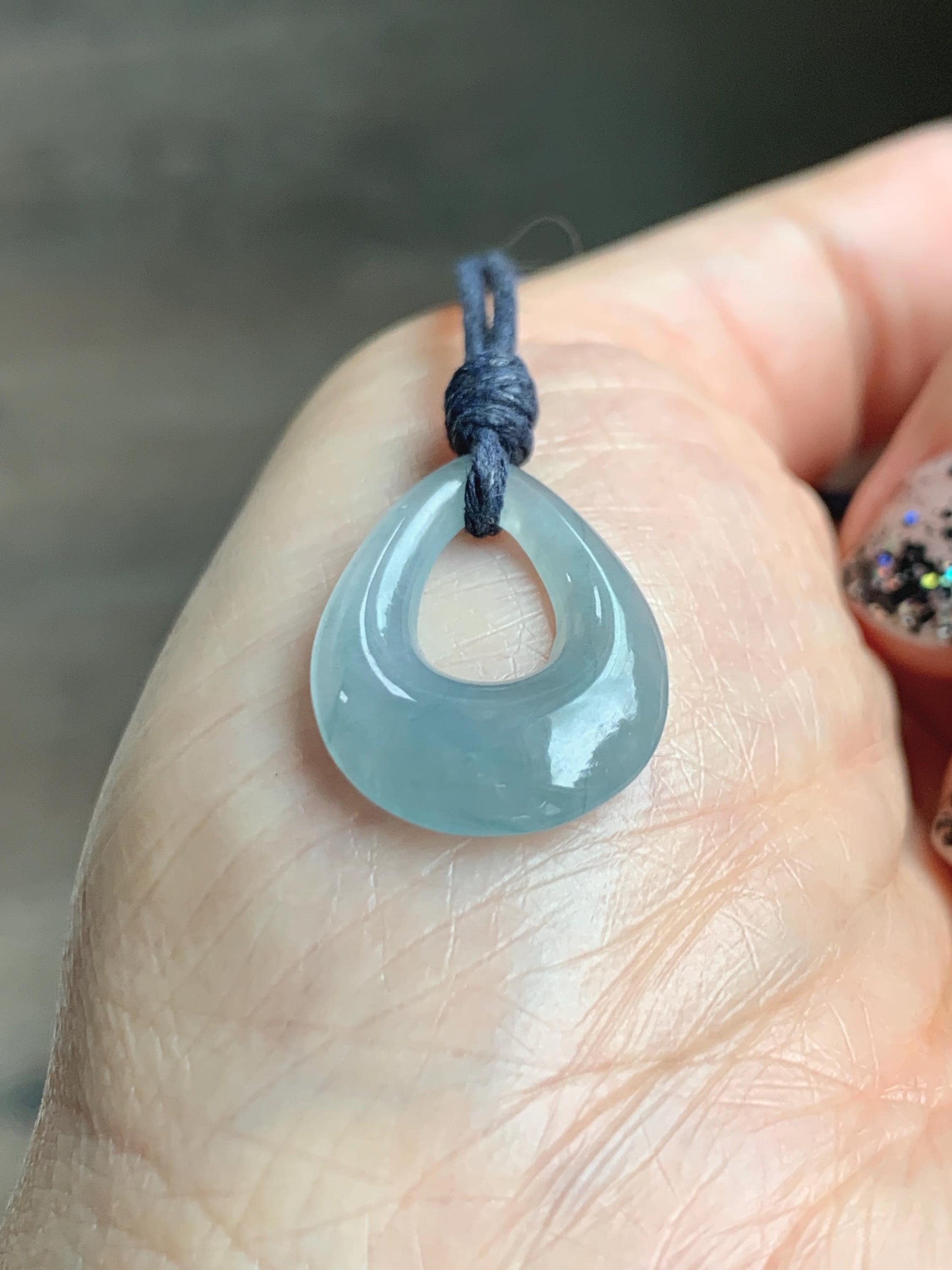 Natural Grade A Guatemalan Icy Highly Translucent Pastel Dusty Blue Jade Jadeite Teardrop Pendant Rope Bracelet 30” 天然冰危浅蓝翡翠小水滴项链WSD33C