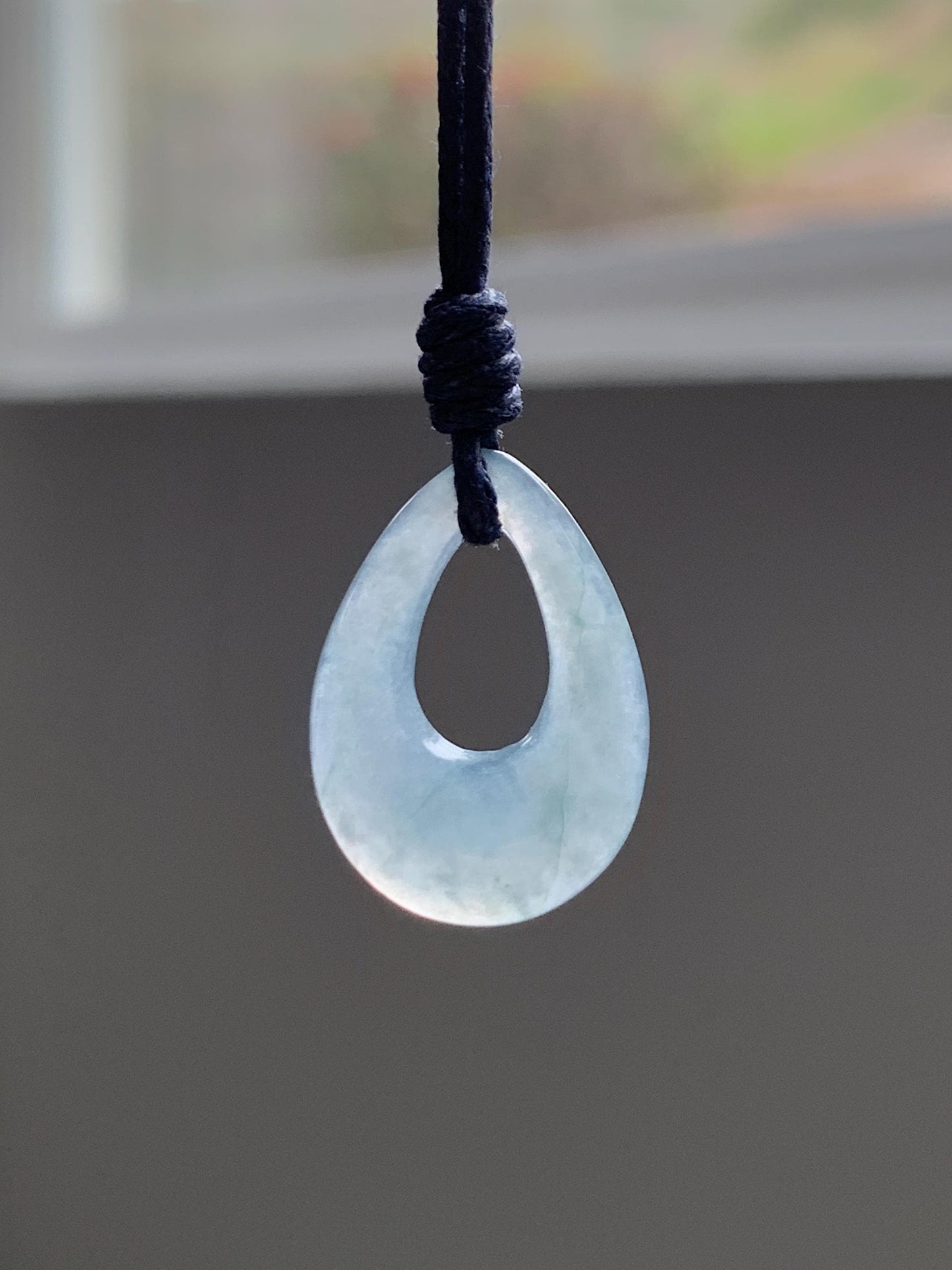Natural Grade A Guatemalan Icy Highly Translucent Pastel Dusty Blue Jade Jadeite Teardrop Pendant Rope Bracelet 30” 天然冰危浅蓝翡翠小水滴项链WSD33C