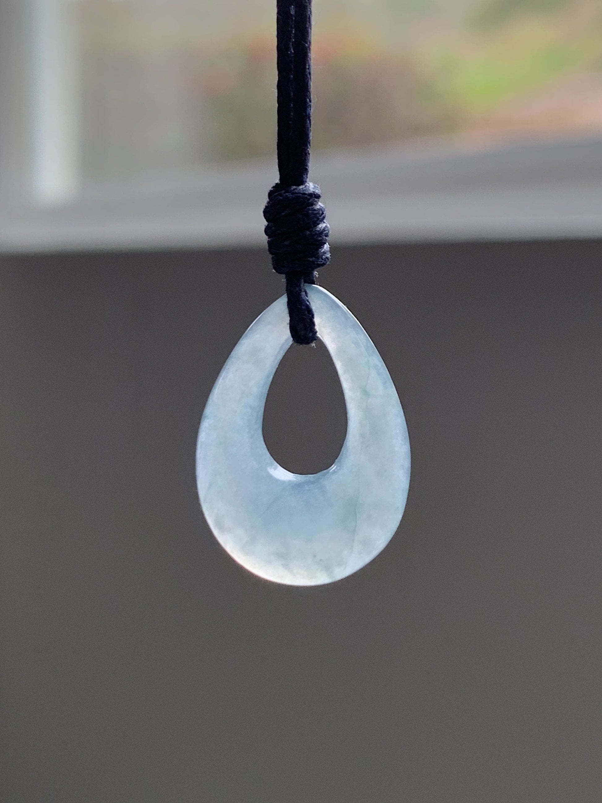 Natural Grade A Guatemalan Icy Highly Translucent Pastel Dusty Blue Jade Jadeite Teardrop Pendant Rope Bracelet 30” 天然冰危浅蓝翡翠小水滴项链WSD33C