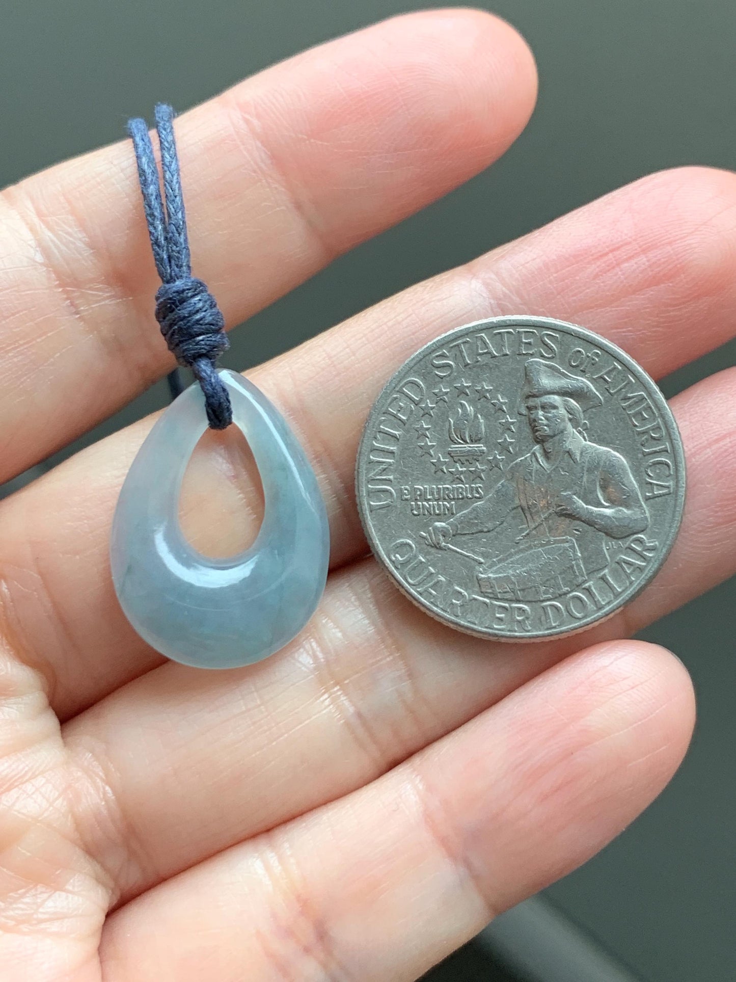 Natural Grade A Guatemalan Icy Highly Translucent Pastel Dusty Blue Jade Jadeite Teardrop Pendant Rope Bracelet 30” 天然冰危浅蓝翡翠小水滴项链WSD33C