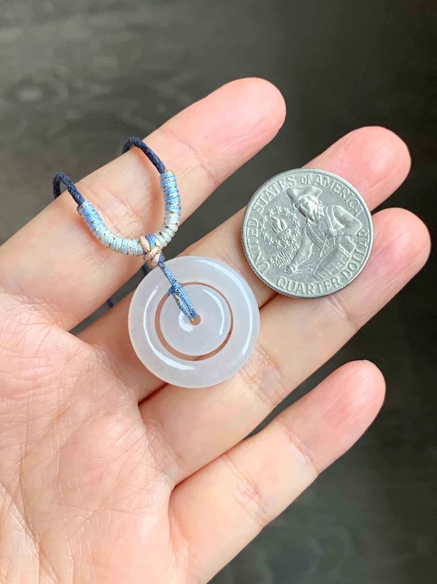 Natural Grade A Icy Translucent White Jade Jadeite Mother-and-Child Ping An Kou Donut Pendant Rope Necklace 28” 6g 天然白冰胶翡翠子母扣吊坠 MZM268A