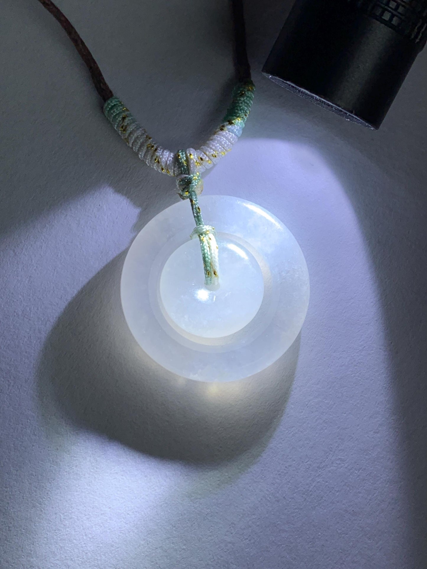 Natural Grade A Icy Translucent White Jade Jadeite Mother-and-Child Ping An Kou Donut Pendant Rope Necklace 28” 6g 天然白冰胶翡翠子母扣吊坠 MZM268B