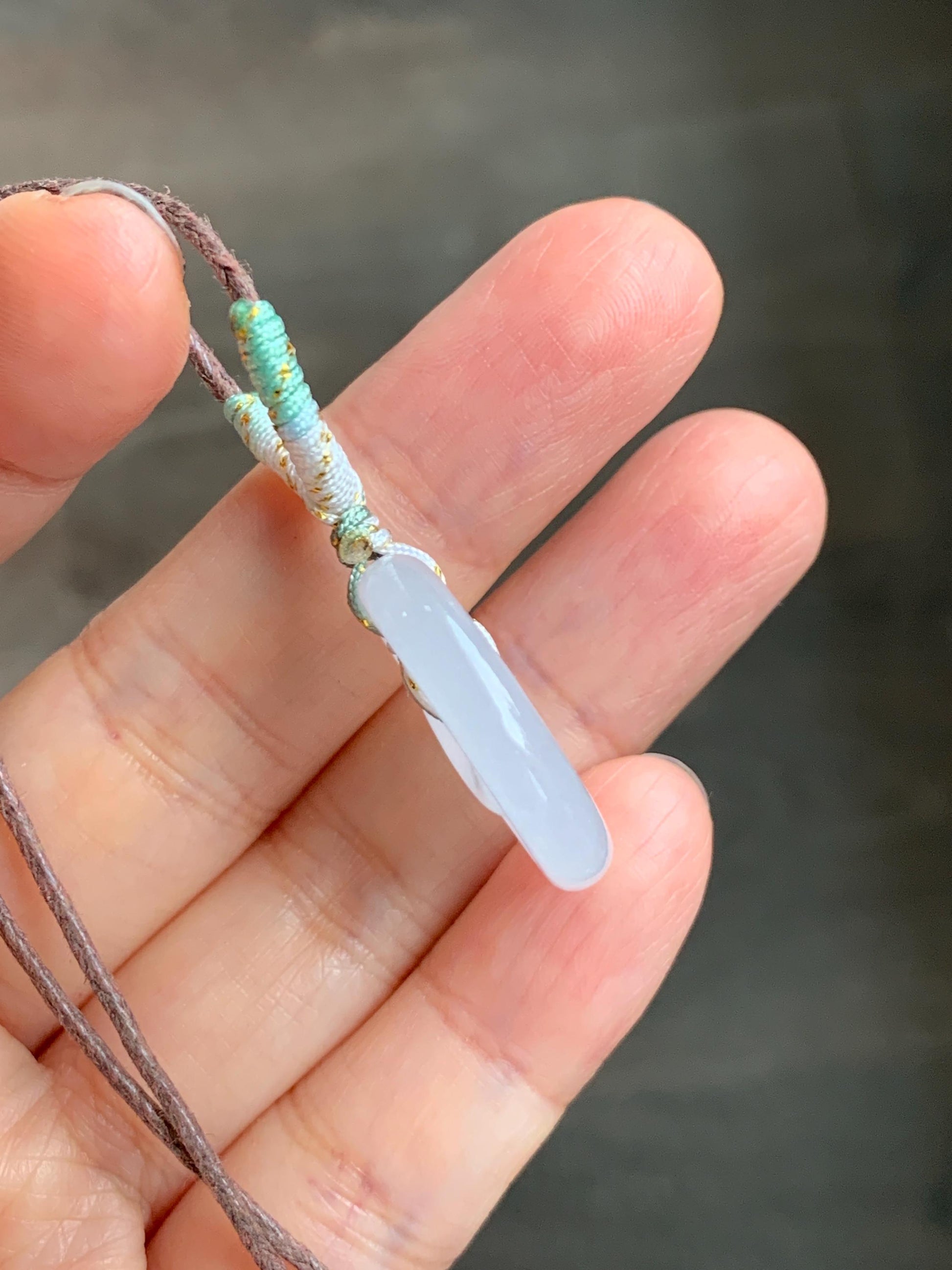 Natural Grade A Icy Translucent White Jade Jadeite Mother-and-Child Ping An Kou Donut Pendant Rope Necklace 28” 6g 天然白冰胶翡翠子母扣吊坠 MZM268B