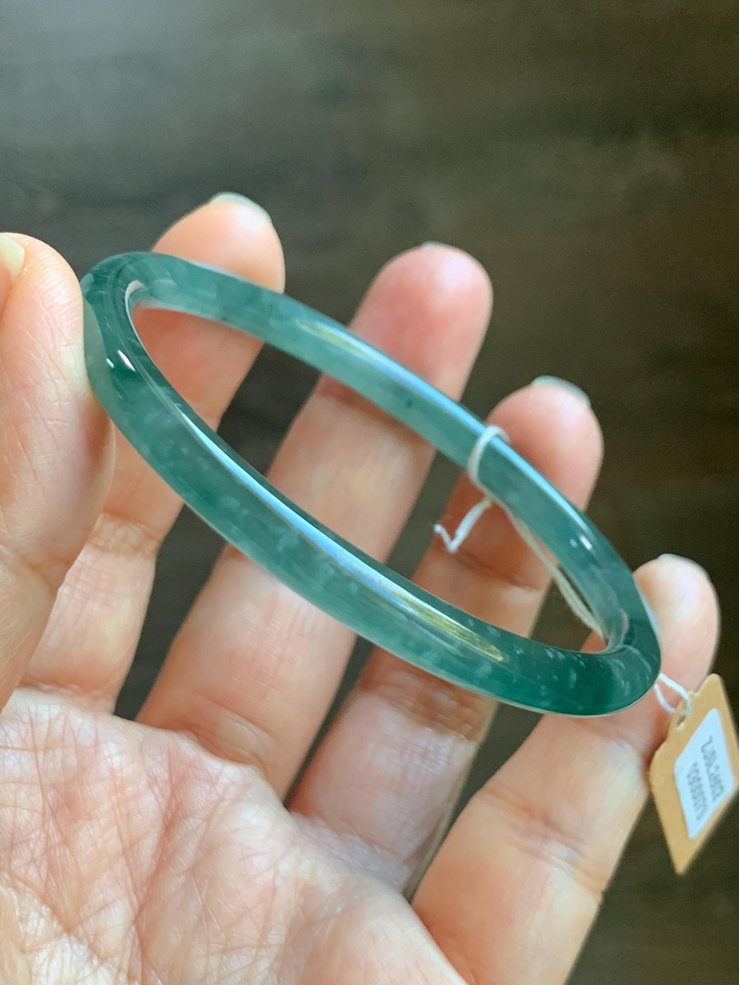 Certified Natural Grade A Guatemalan Icy Translucent Dark Teal Blue Jade Jadeite Slim Bangle Bracelet 55.78mm 6.89” 天然冰危深蓝绿翡翠细圆条手镯 073