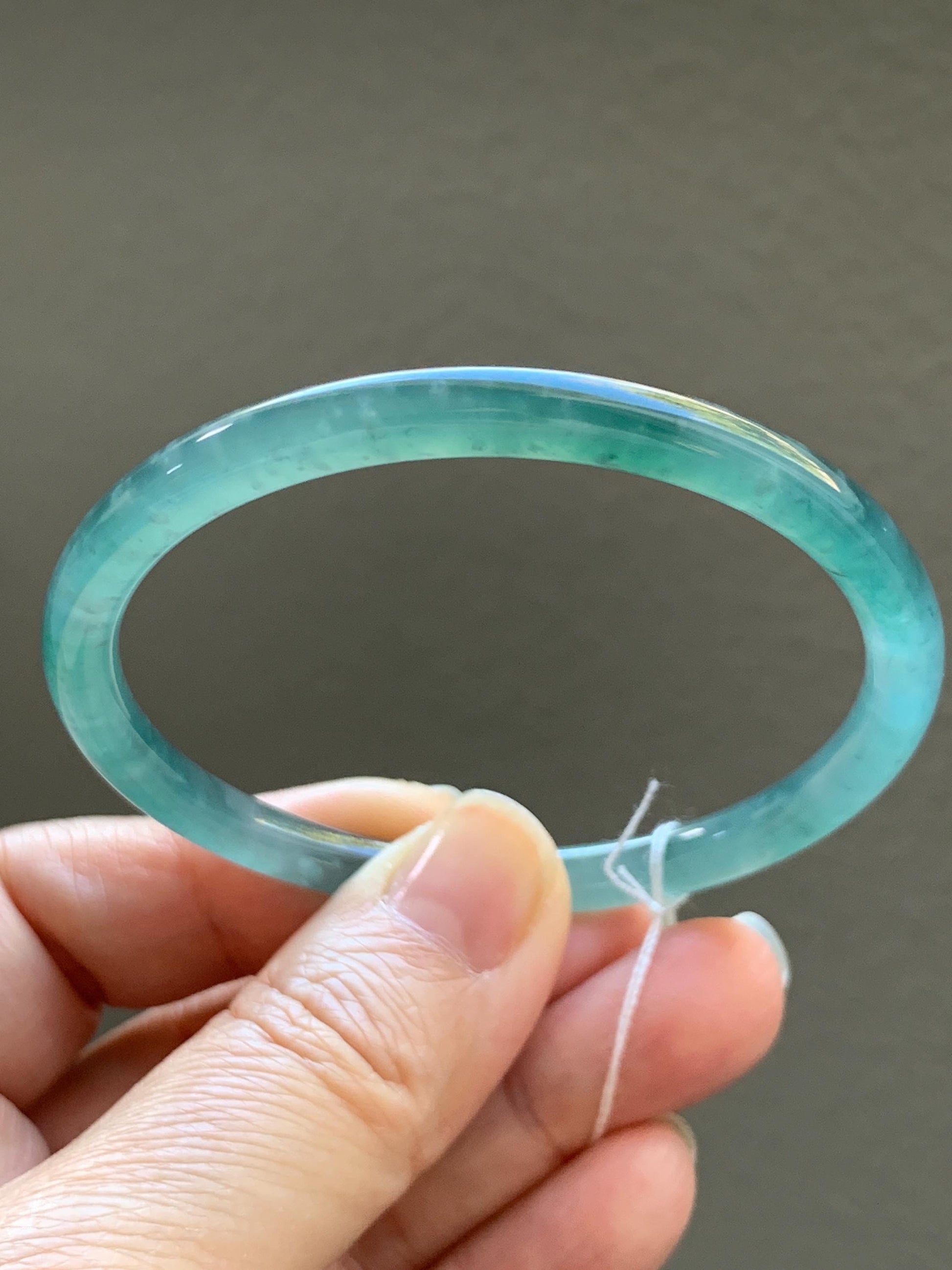 Certified Natural Grade A Guatemalan Icy Translucent Dark Teal Blue Jade Jadeite Slim Bangle Bracelet 55.78mm 6.89” 天然冰危深蓝绿翡翠细圆条手镯 073