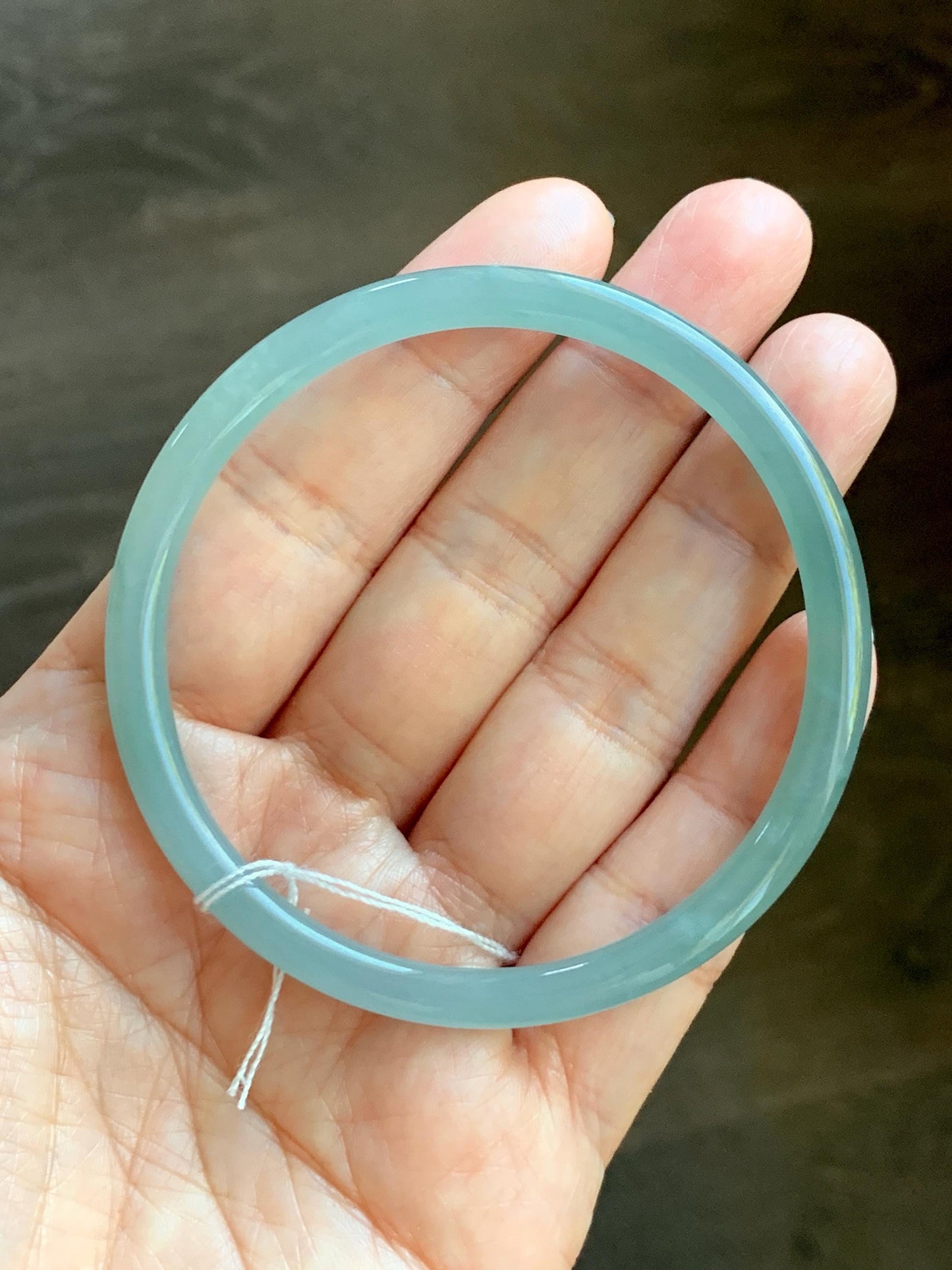 Certified Natural Grade A Guatemalan Icy Translucent Light Dusty Teal Blue Jade Jadeite Bangle Bracelet 57.67mm 7.13" 天然冰危浅蓝绿翡翠圆条手镯 079