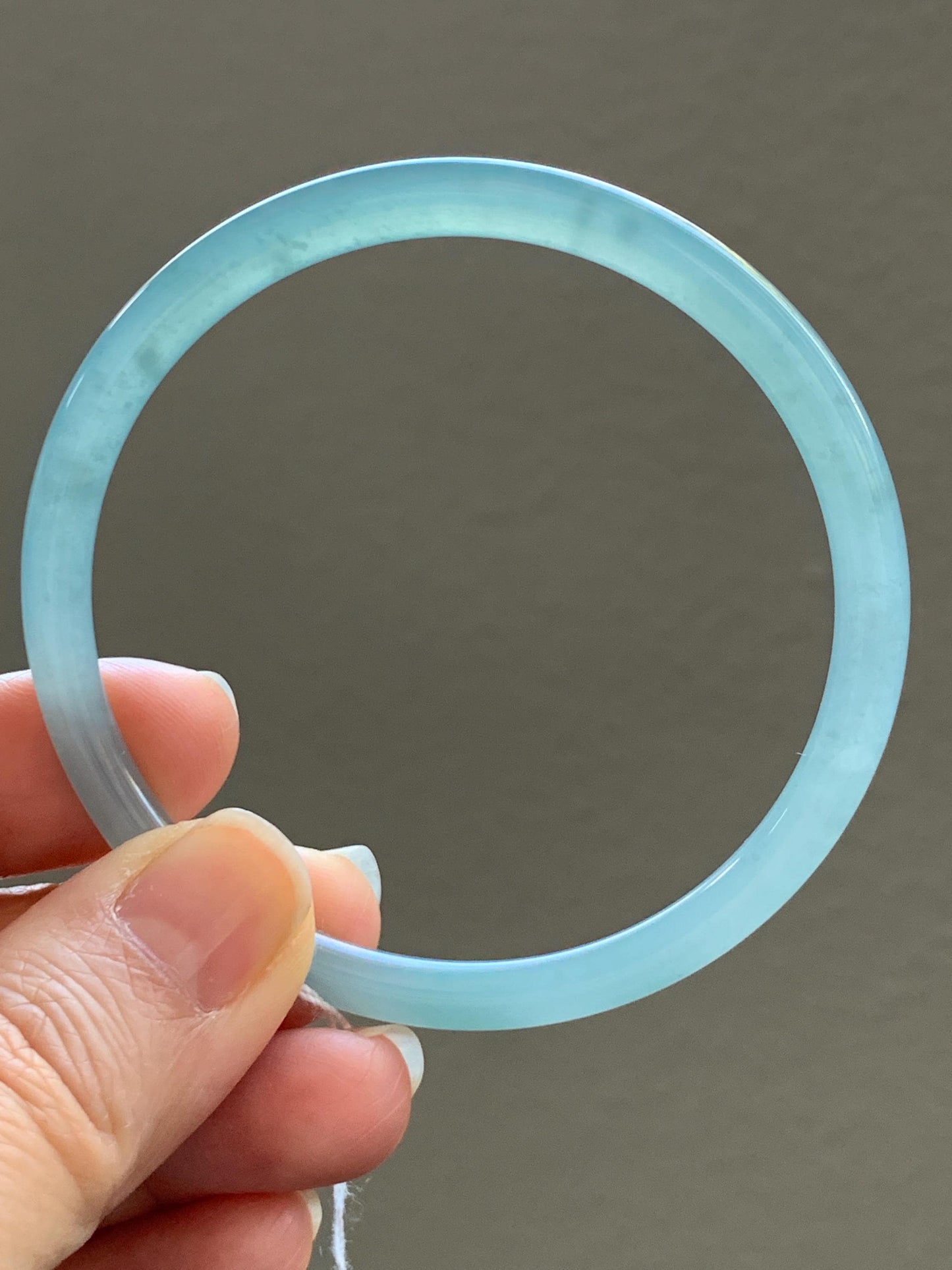 Certified Natural Grade A Guatemalan Icy Translucent Light Dusty Teal Blue Jade Jadeite Bangle Bracelet 57.67mm 7.13" 天然冰危浅蓝绿翡翠圆条手镯 079