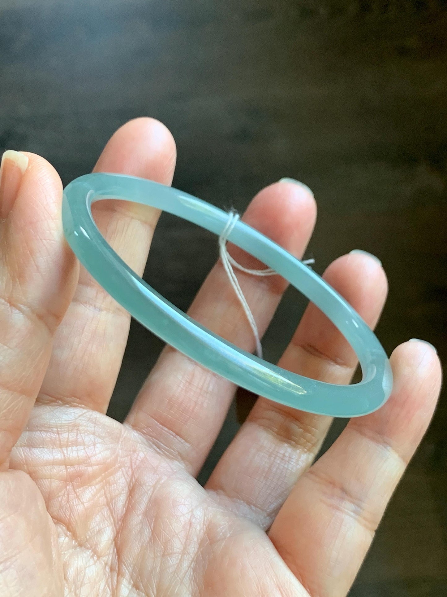 Certified Natural Grade A Guatemalan Icy Translucent Light Dusty Teal Blue Jade Jadeite Bangle Bracelet 57.67mm 7.13" 天然冰危浅蓝绿翡翠圆条手镯 079