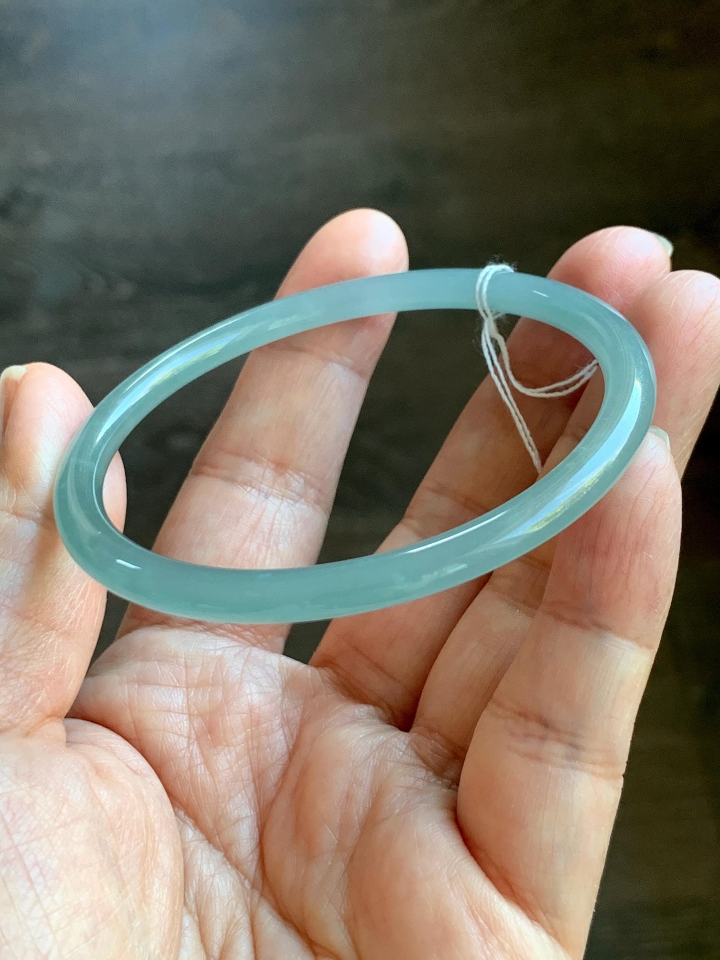 Certified Natural Grade A Guatemalan Icy Translucent Light Dusty Teal Blue Jade Jadeite Bangle Bracelet 57.67mm 7.13" 天然冰危浅蓝绿翡翠圆条手镯 079