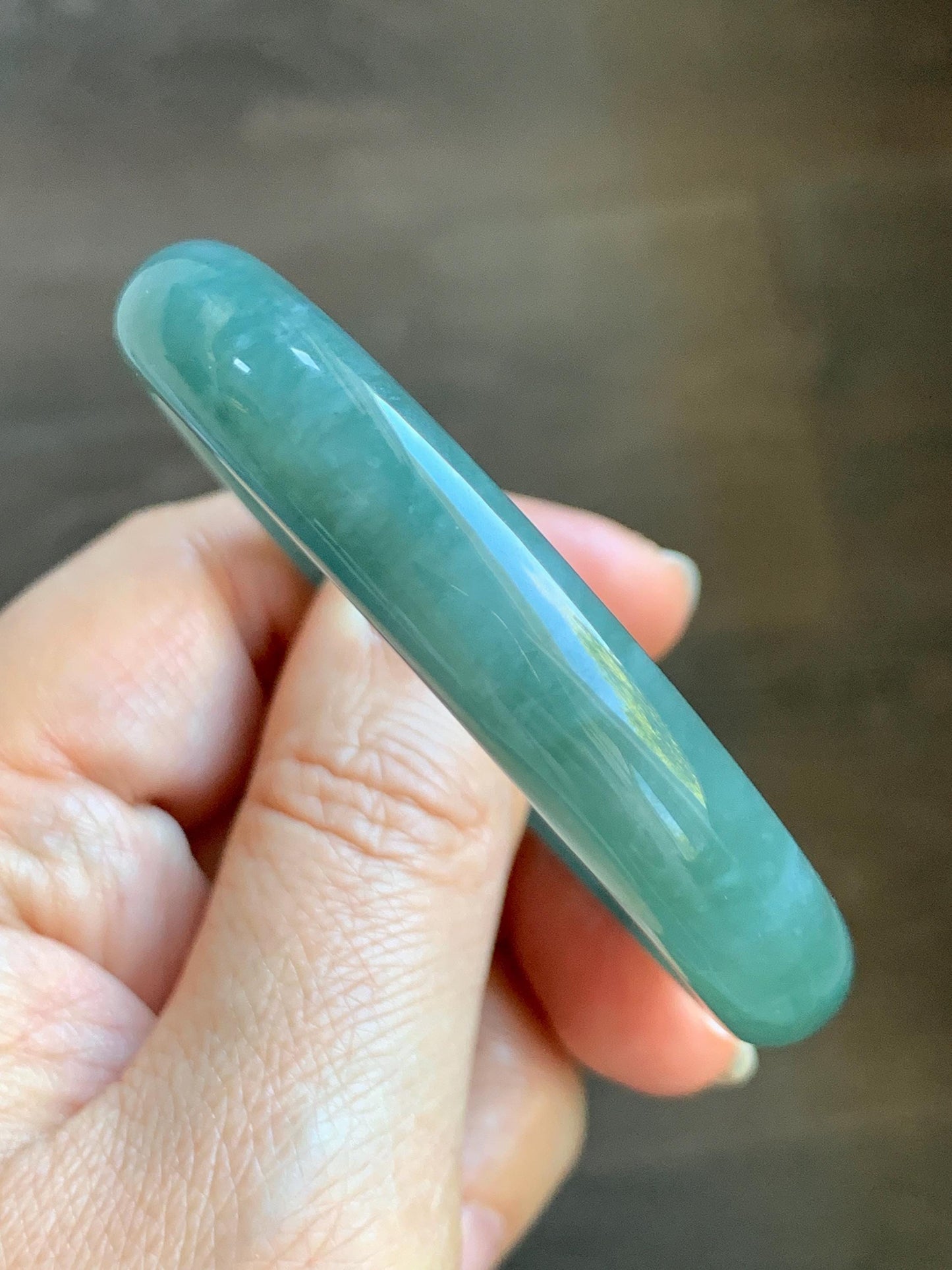 Certified Natural Grade A Guatemalan Icy Translucent Dark Teal Green Jade Jadeite Wide Bangle 53.39mm 6.6” 34.52g 天然冰危蓝绿翡翠正圈宽版手镯 069