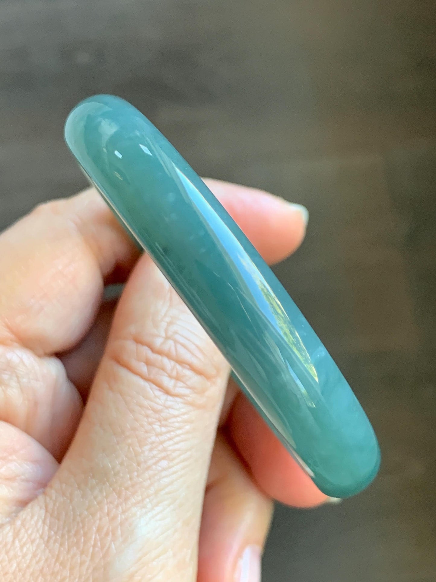 Certified Natural Grade A Guatemalan Icy Translucent Dark Teal Green Jade Jadeite Wide Bangle 53.39mm 6.6” 34.52g 天然冰危蓝绿翡翠正圈宽版手镯 069