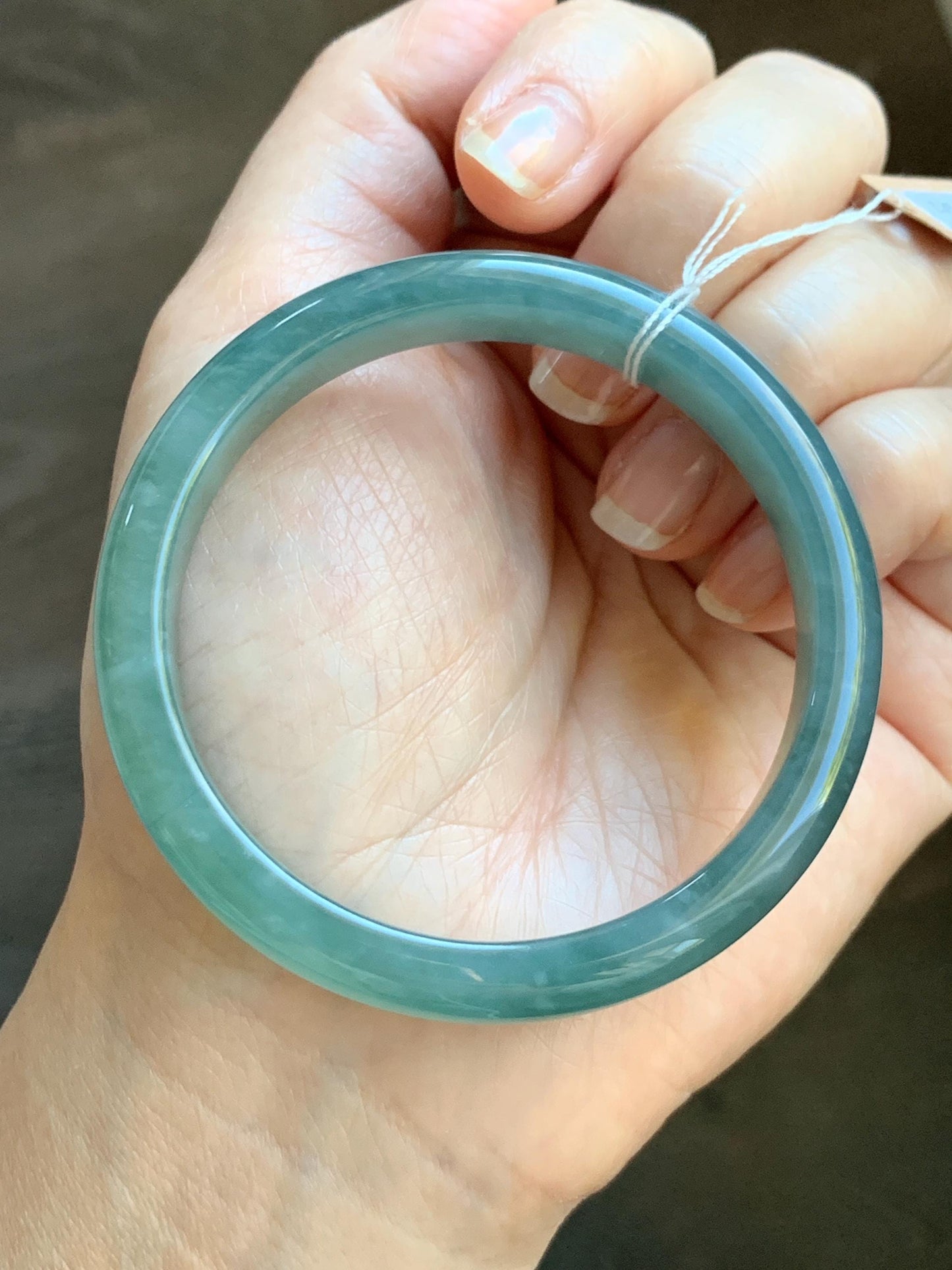 Certified Natural Grade A Guatemalan Icy Translucent Dark Teal Green Jade Jadeite Wide Bangle 53.39mm 6.6” 34.52g 天然冰危蓝绿翡翠正圈宽版手镯 069