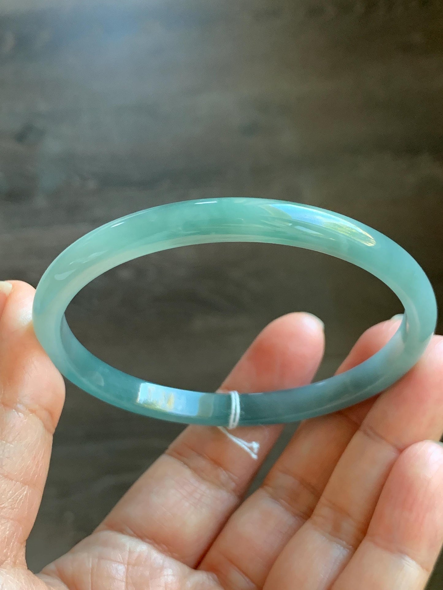 Certified Natural Grade A Guatemalan Icy Translucent Dark Dusty Teal & Green Marbled Jade Jadeite Bangle 61.69mm 7.62” 天然冰危蓝绿飘花翡翠手镯 075