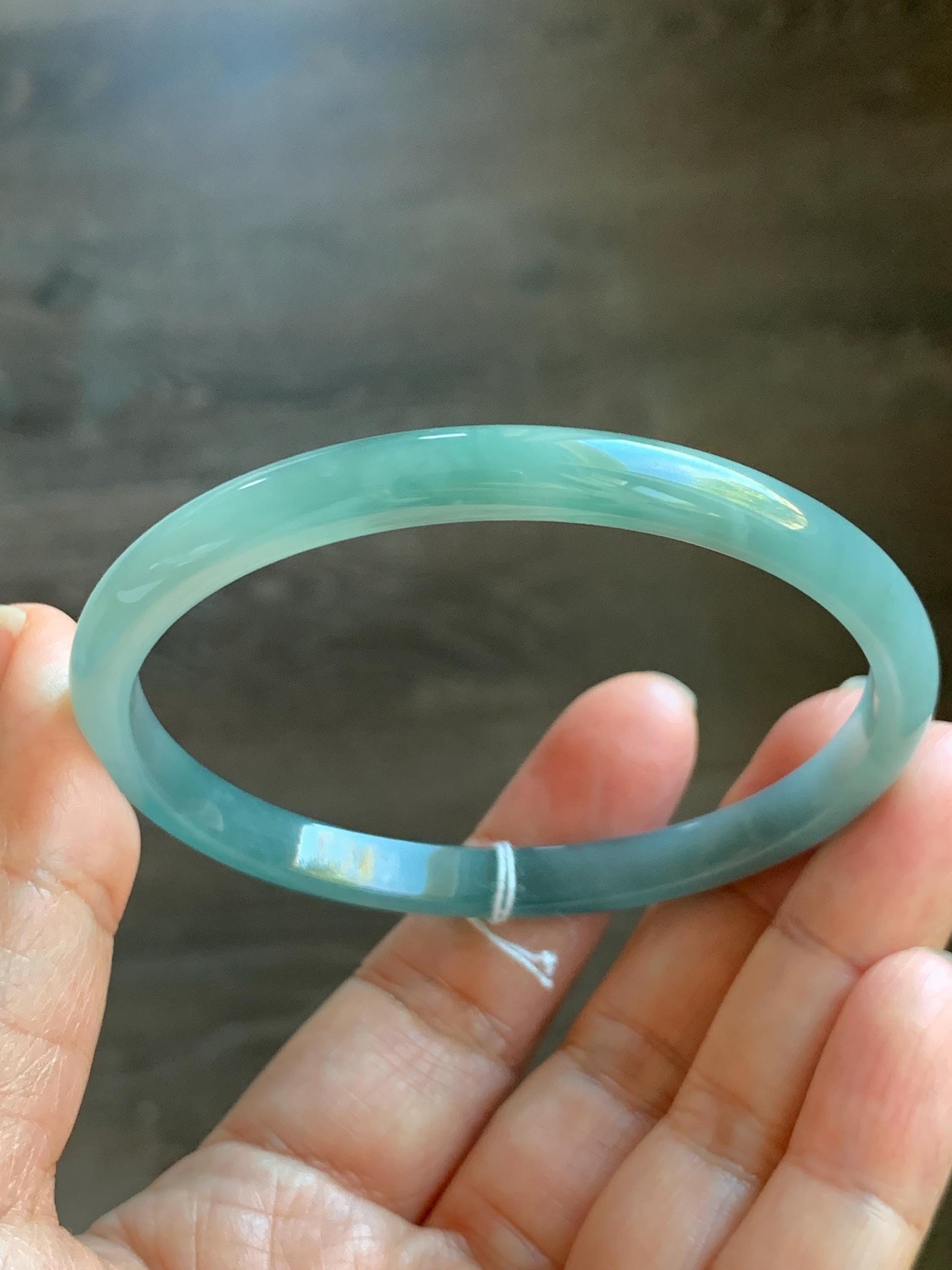Certified Natural Grade A Guatemalan Icy Translucent Dark Dusty Teal & Green Marbled Jade Jadeite Bangle 61.69mm 7.62” 天然冰危蓝绿飘花翡翠手镯 075