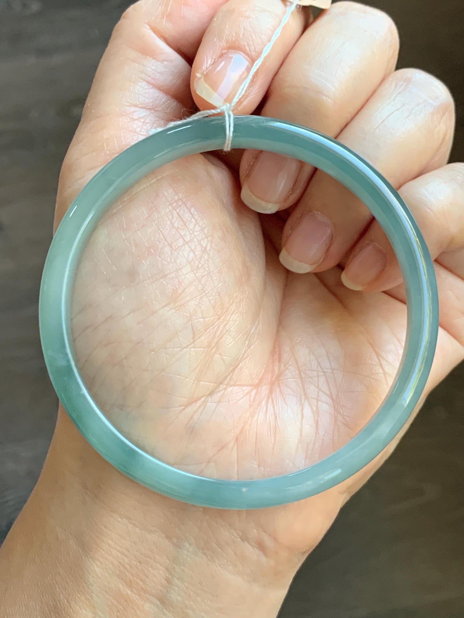Certified Natural Grade A Guatemalan Icy Translucent Dark Dusty Teal & Green Marbled Jade Jadeite Bangle 61.69mm 7.62” 天然冰危蓝绿飘花翡翠手镯 075