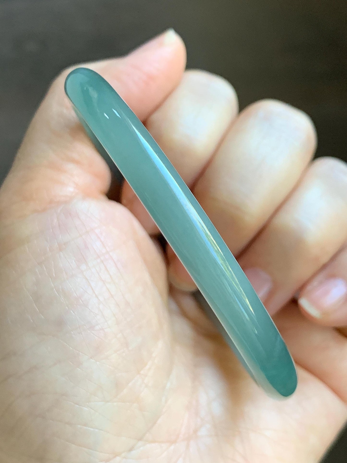 Certified Natural Grade A Guatemalan Icy Translucent Dark Dusty Teal & Green Marbled Jade Jadeite Bangle 61.69mm 7.62” 天然冰危蓝绿飘花翡翠手镯 075