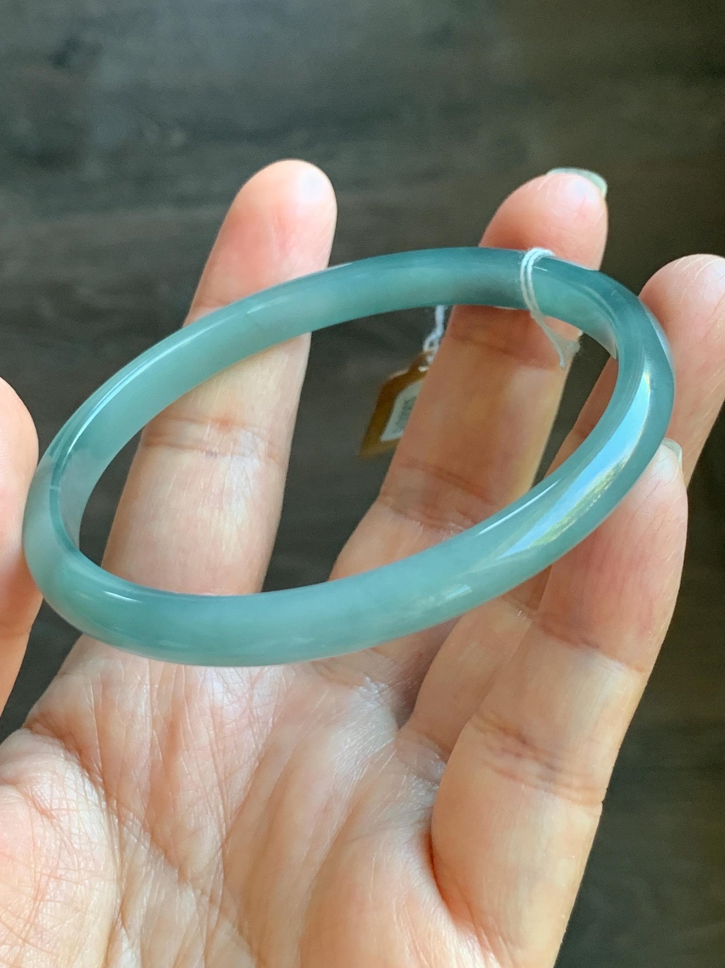 Certified Natural Grade A Guatemalan Icy Translucent Dark Dusty Teal & Green Marbled Jade Jadeite Bangle 61.69mm 7.62” 天然冰危蓝绿飘花翡翠手镯 075