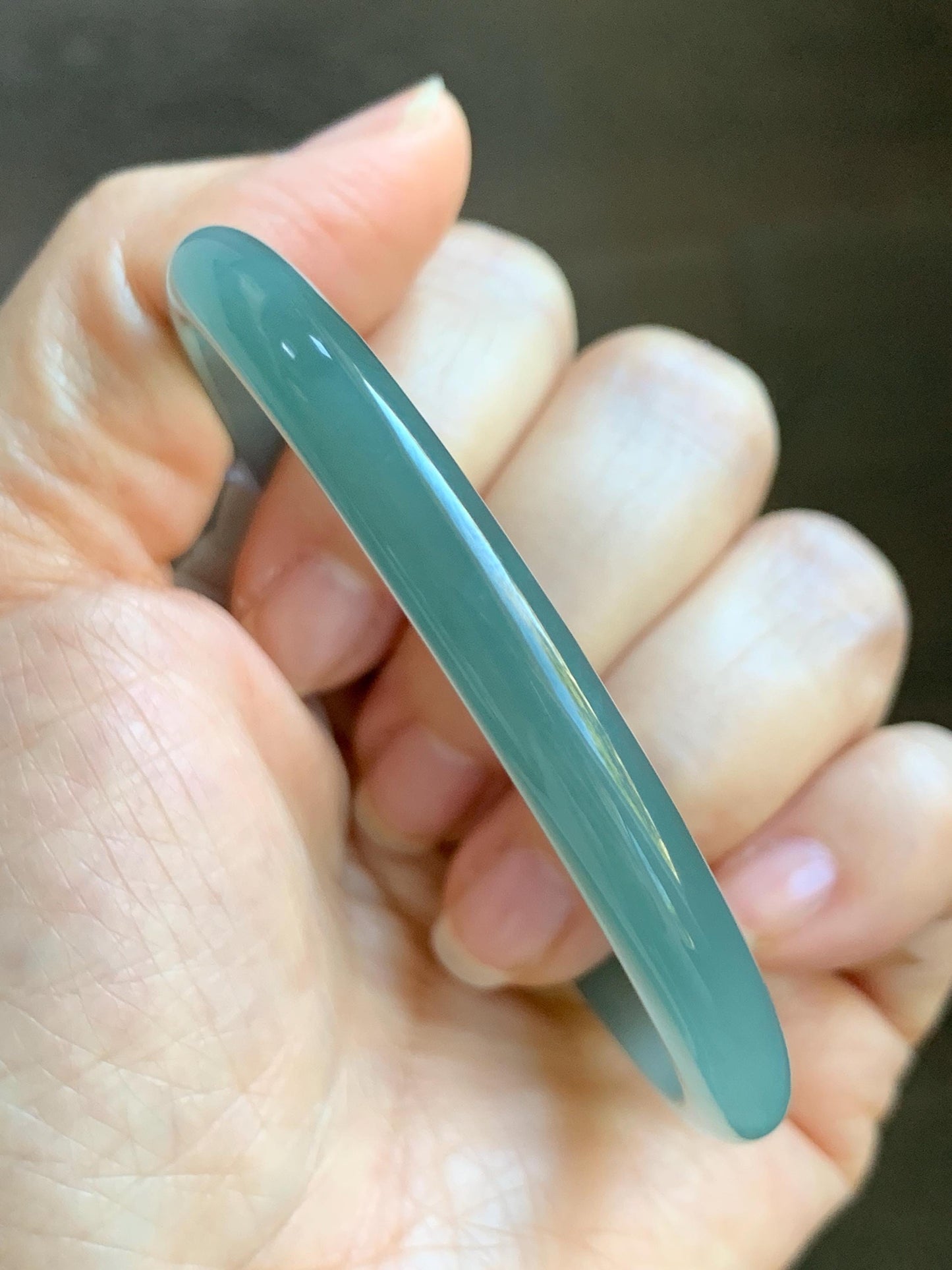Certified Natural Grade A Guatemalan Icy Translucent Dark Dusty Teal & Green Marbled Jade Jadeite Bangle 61.69mm 7.62” 天然冰危蓝绿飘花翡翠手镯 075