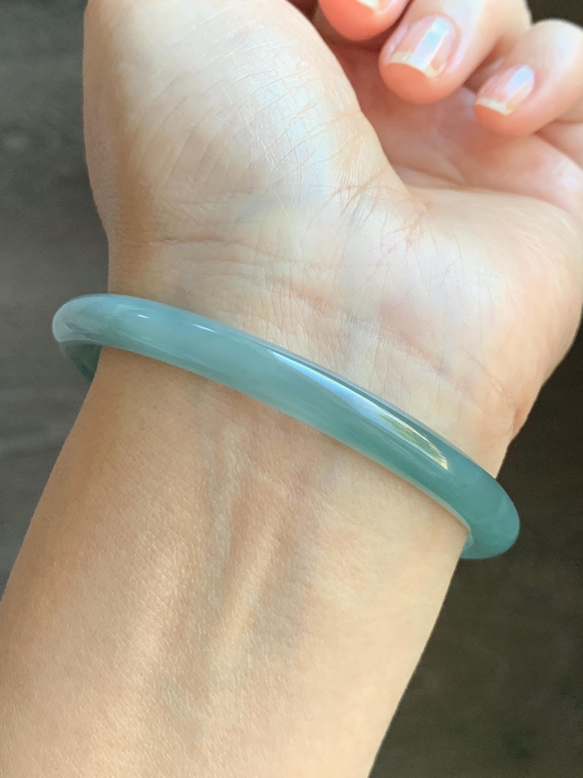 Certified Natural Grade A Guatemalan Icy Translucent Dark Dusty Teal & Green Marbled Jade Jadeite Bangle 61.69mm 7.62” 天然冰危蓝绿飘花翡翠手镯 075
