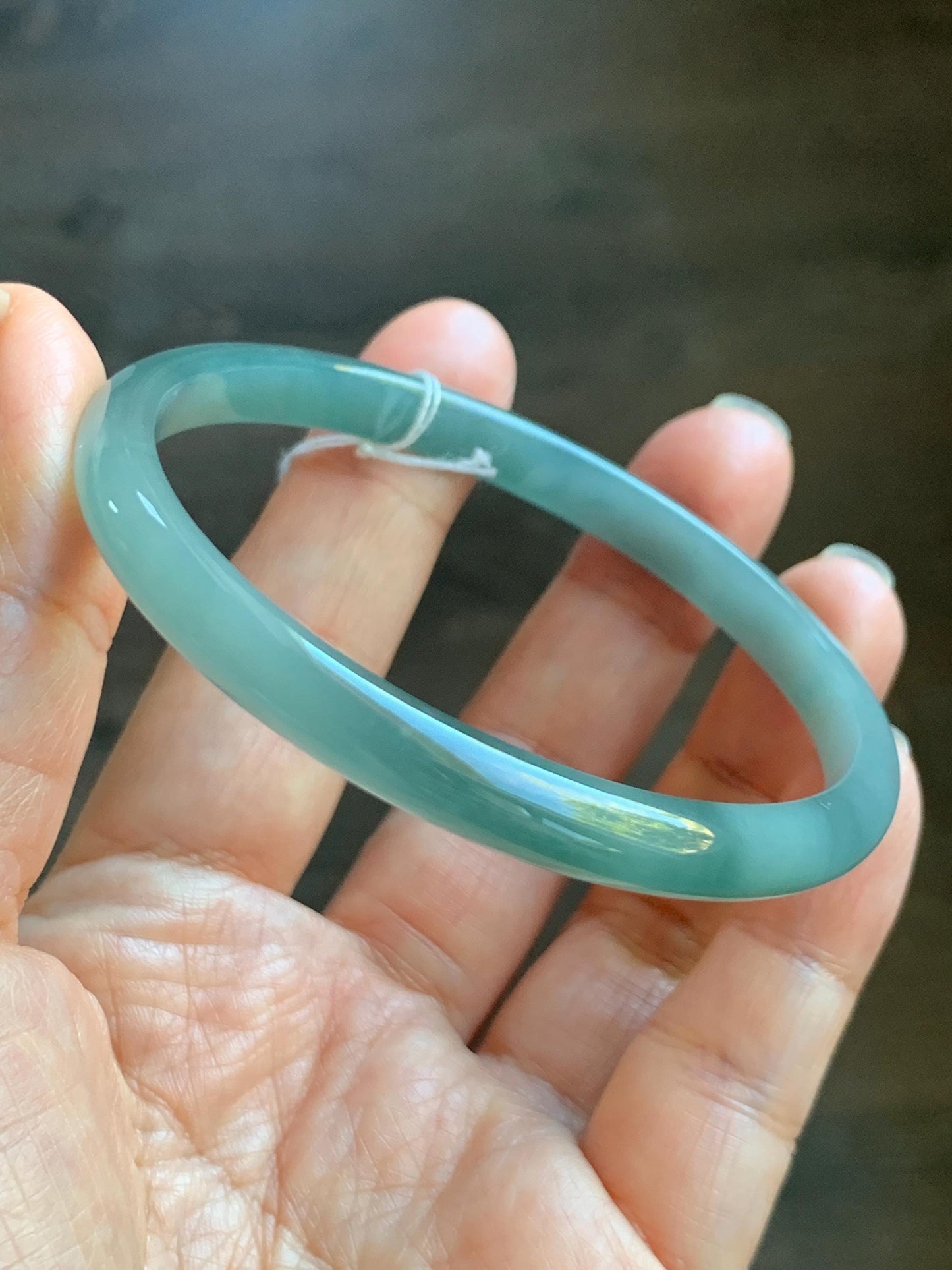 Certified Natural Grade A Guatemalan Icy Translucent Dark Dusty Teal & Green Marbled Jade Jadeite Bangle 61.69mm 7.62” 天然冰危蓝绿飘花翡翠手镯 075