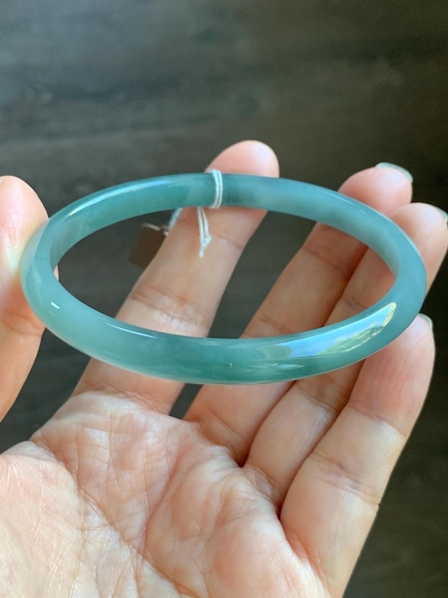 Certified Natural Grade A Guatemalan Icy Translucent Dark Dusty Teal & Green Marbled Jade Jadeite Bangle 61.69mm 7.62” 天然冰危蓝绿飘花翡翠手镯 075